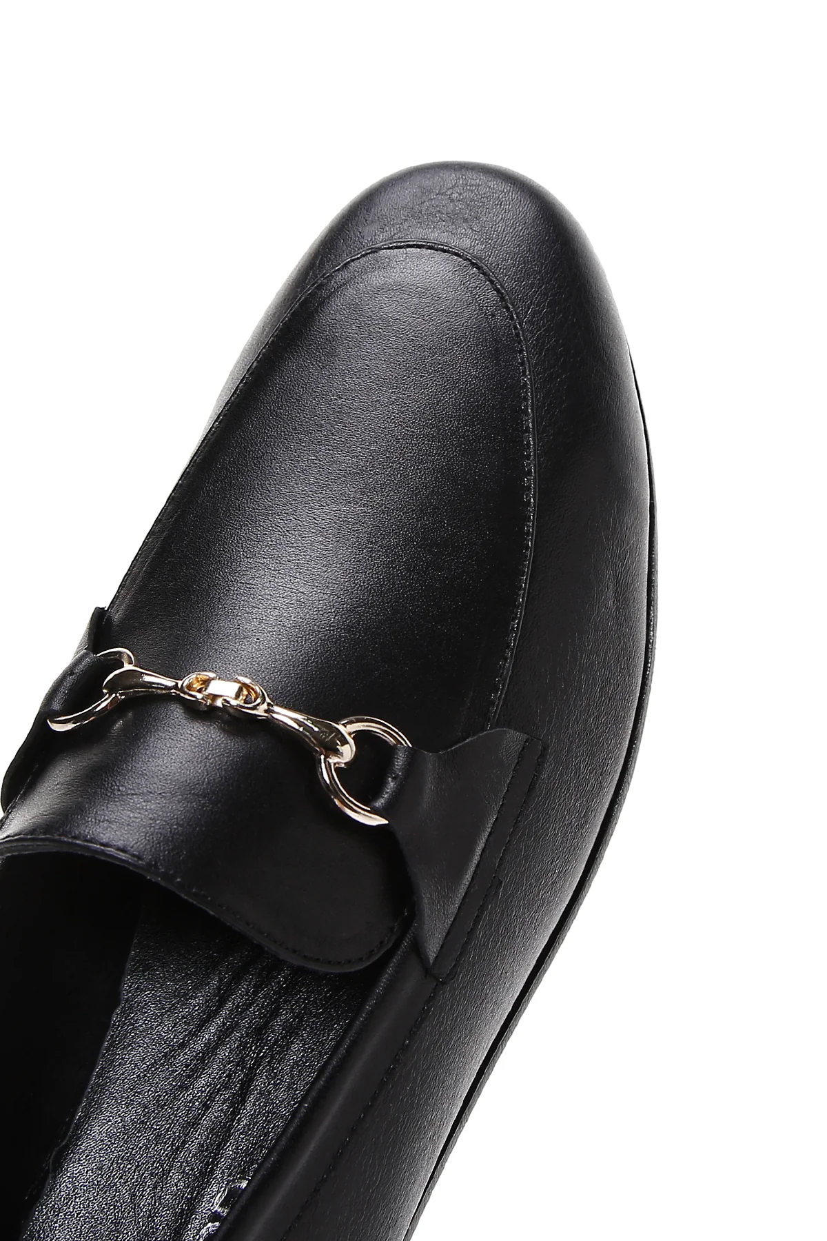 Kadın Siyah Deri Maskülen Loafer - Image 8