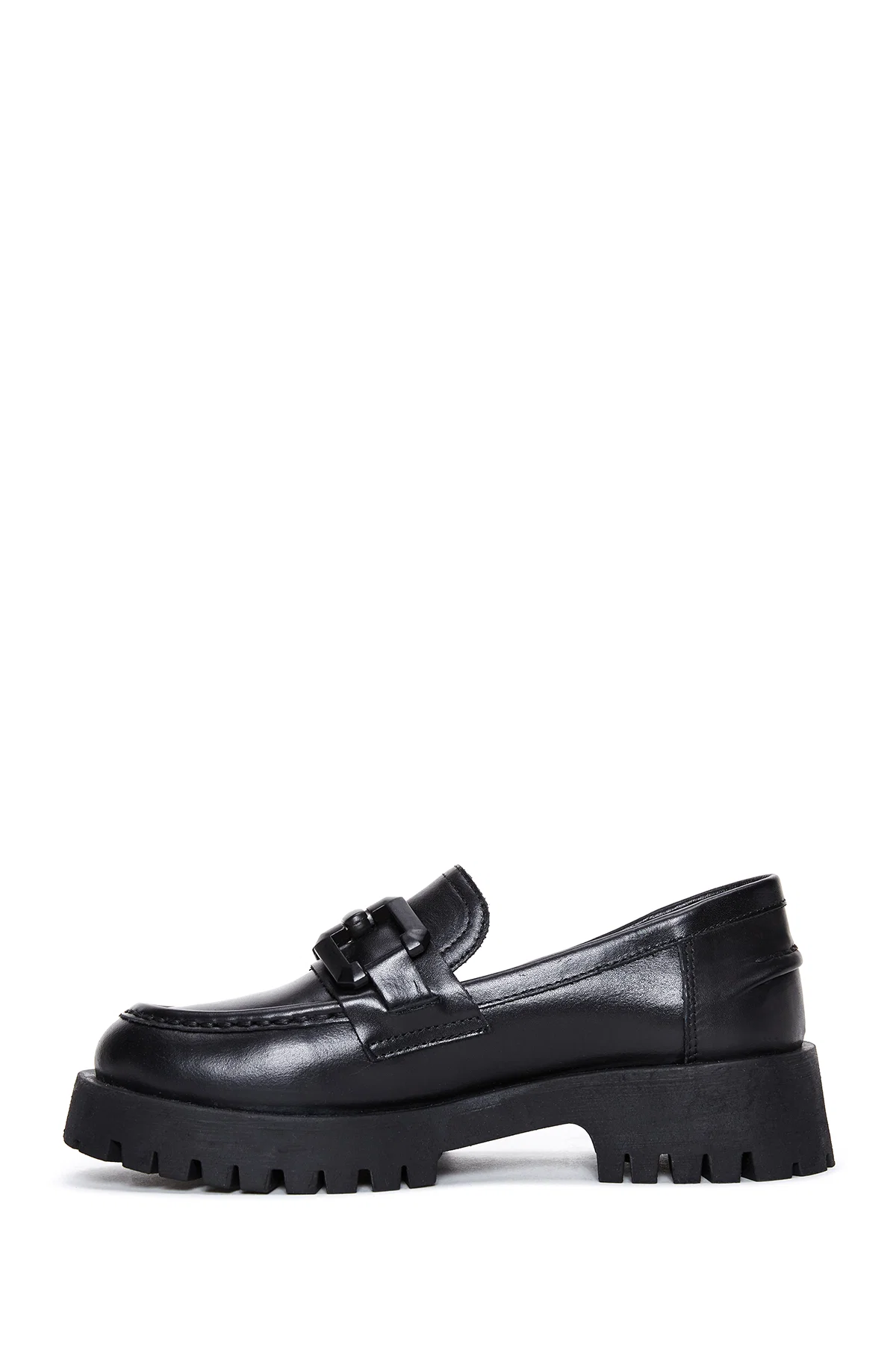 Kadın Siyah Deri Maskülen Loafer - Image 2