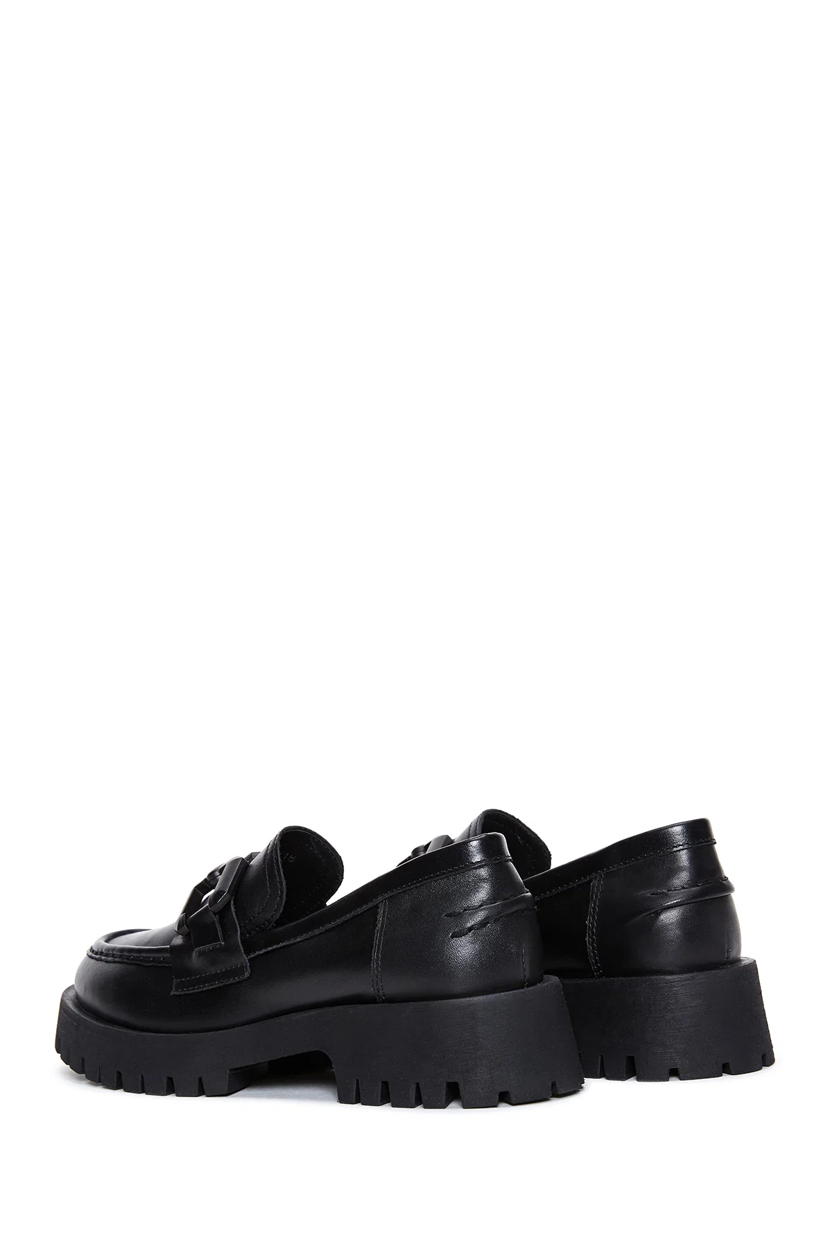 Kadın Siyah Deri Maskülen Loafer - Image 5