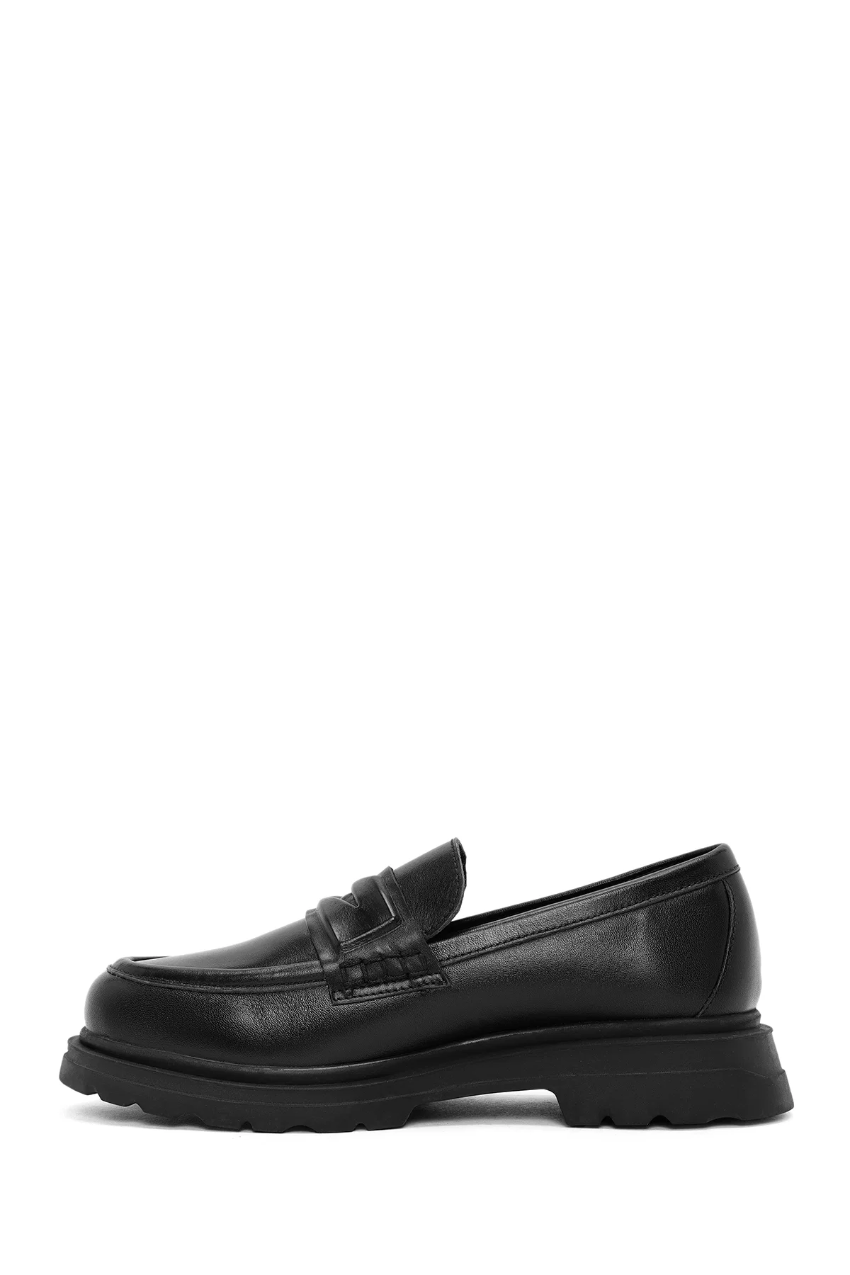 Kadın Siyah Deri Maskülen Loafer - Image 2
