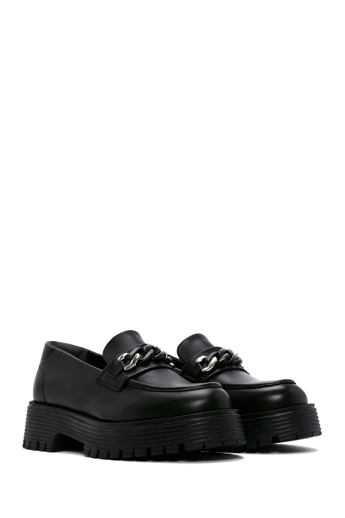 Kadın Siyah Deri Maskülen Loafer - Image 3