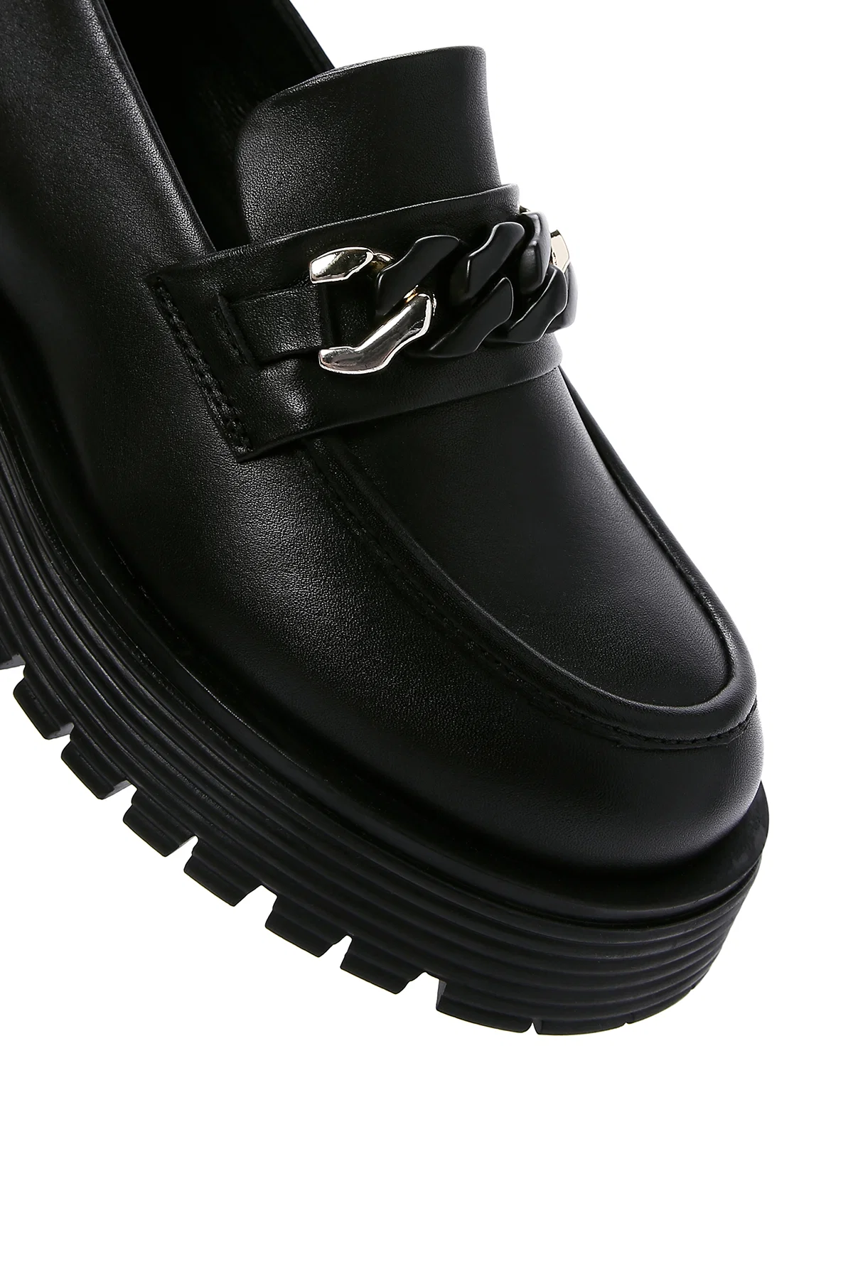 Kadın Siyah Deri Maskülen Loafer - Image 9
