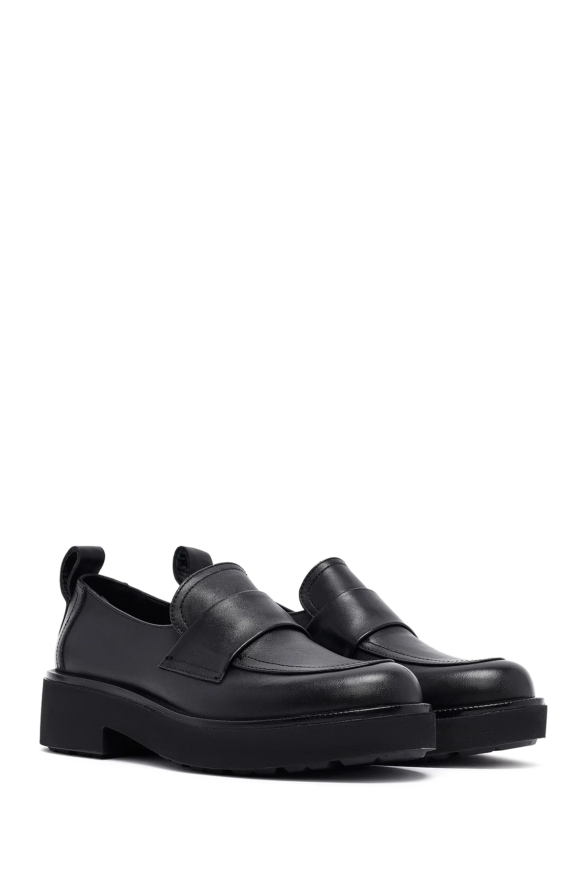 Kadın Siyah Deri Maskülen Loafer - Image 3
