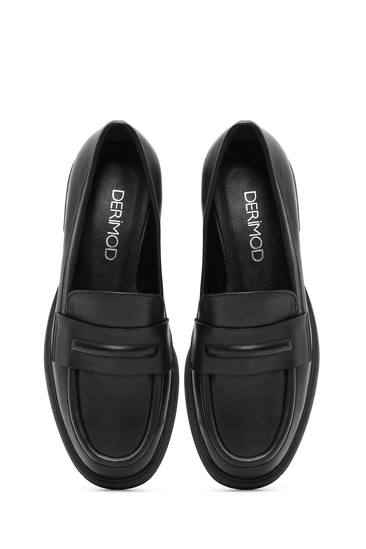 Kadın Siyah Deri Maskülen Loafer - Image 7