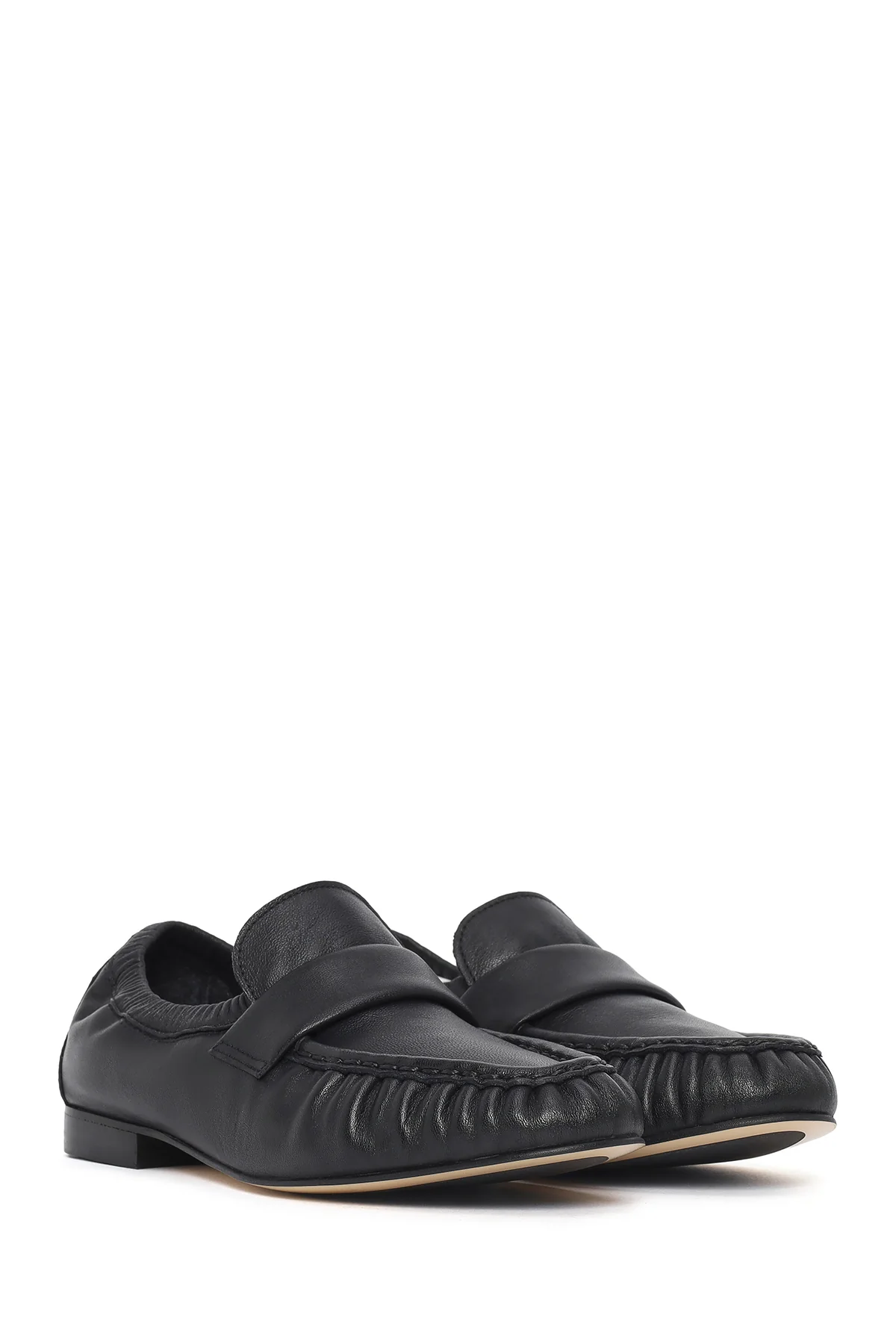 Kadın Siyah Deri Maskülen Loafer - Image 2