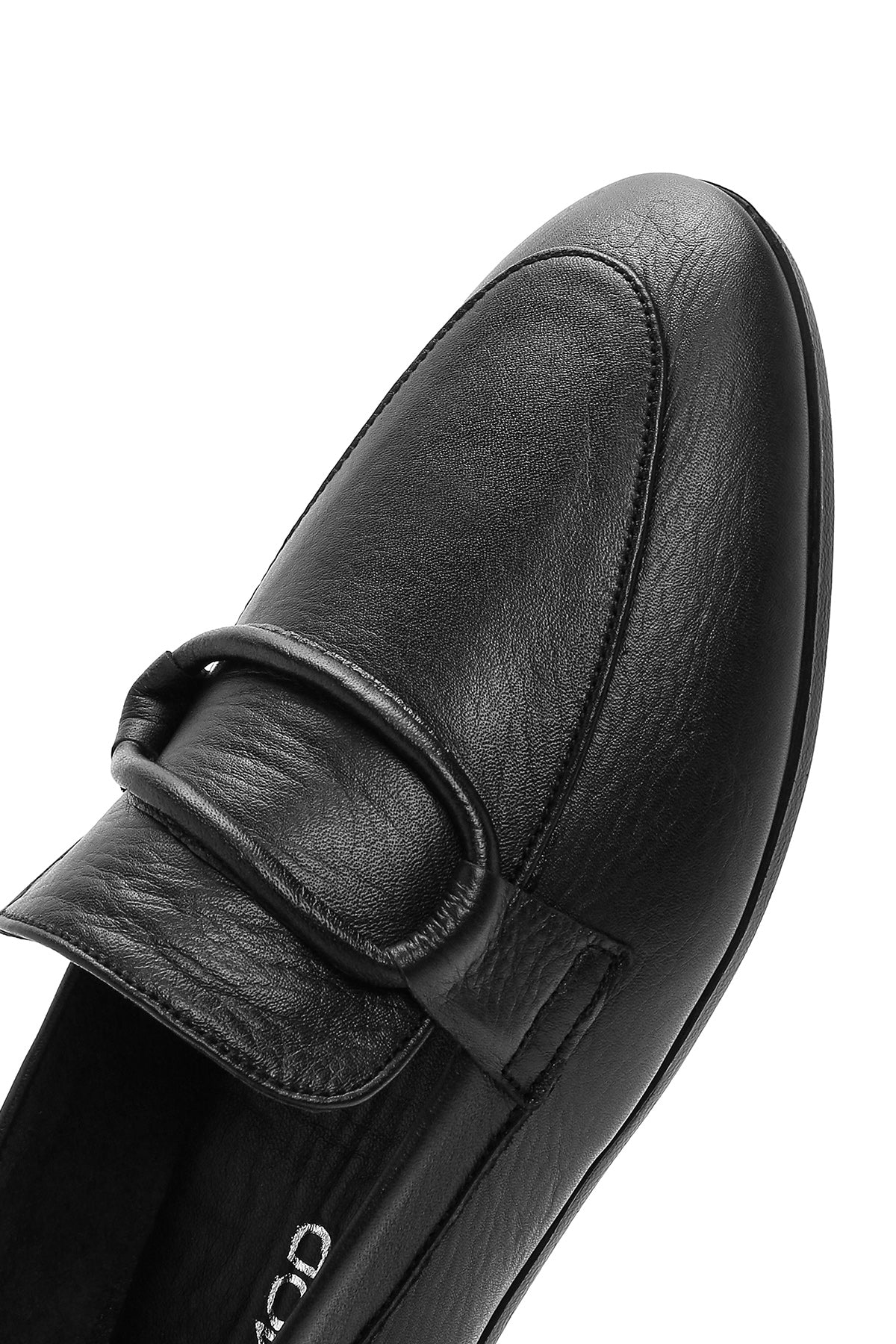 Kadın Siyah Deri Maskülen Loafer - Image 8