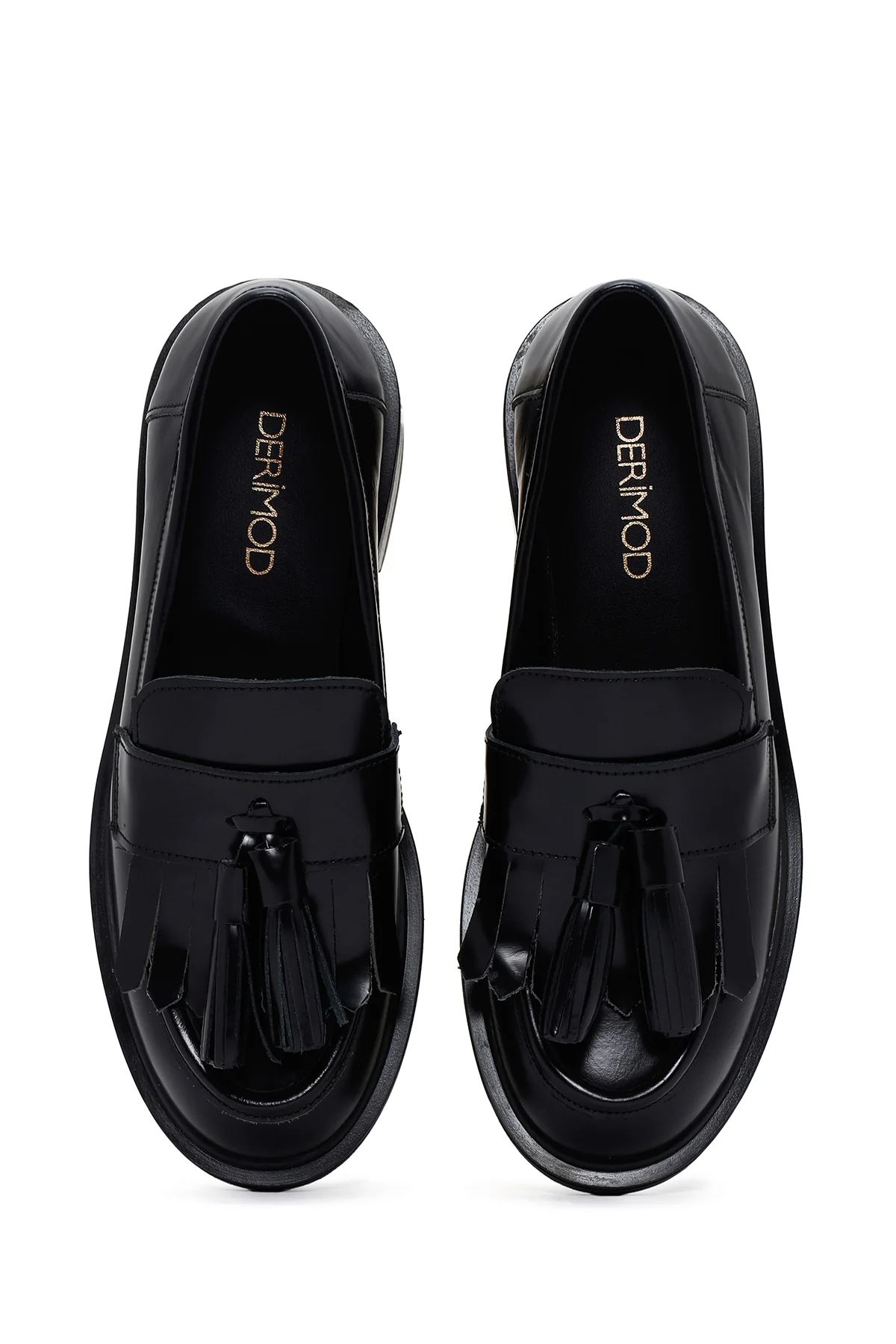 Kadın Siyah Deri Püsküllü Maskülen Loafer - Image 6