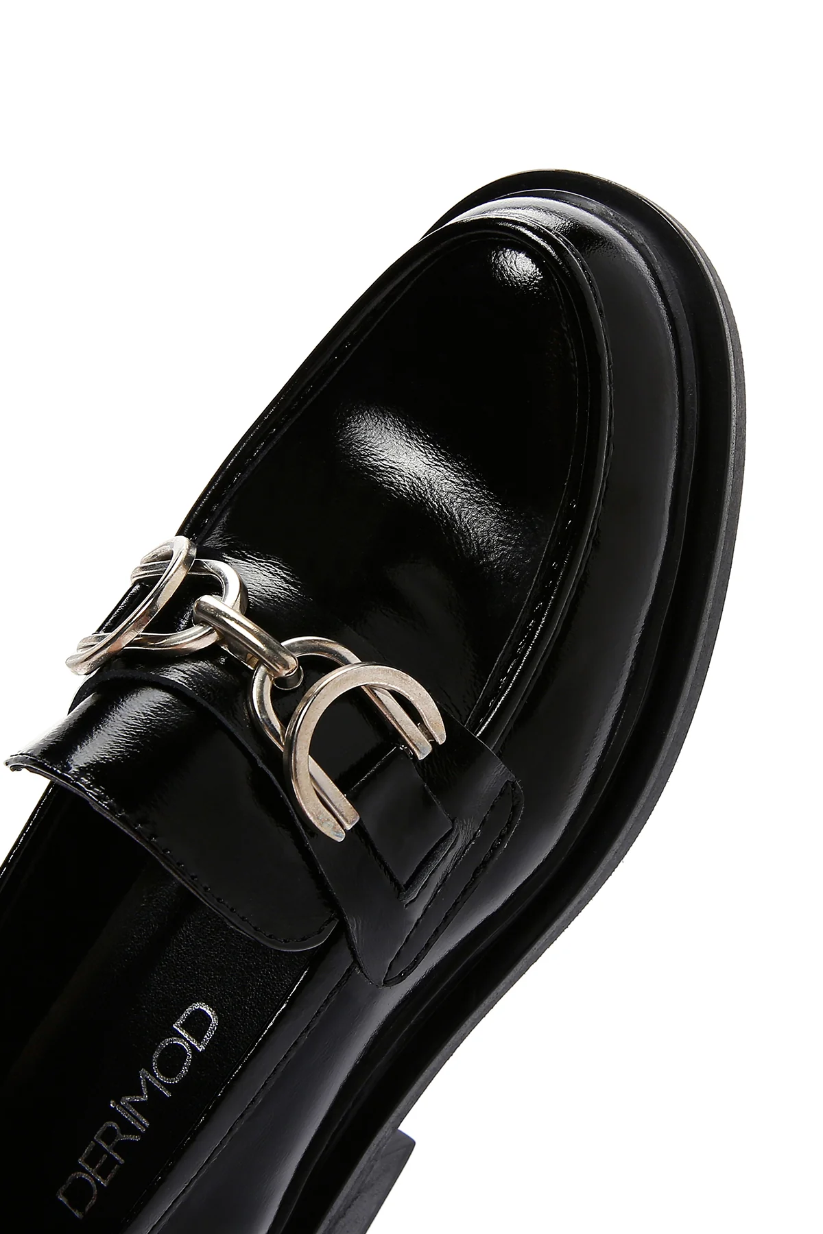 Kadın Siyah Deri Rugan Maskülen Klasik Loafer - Image 9