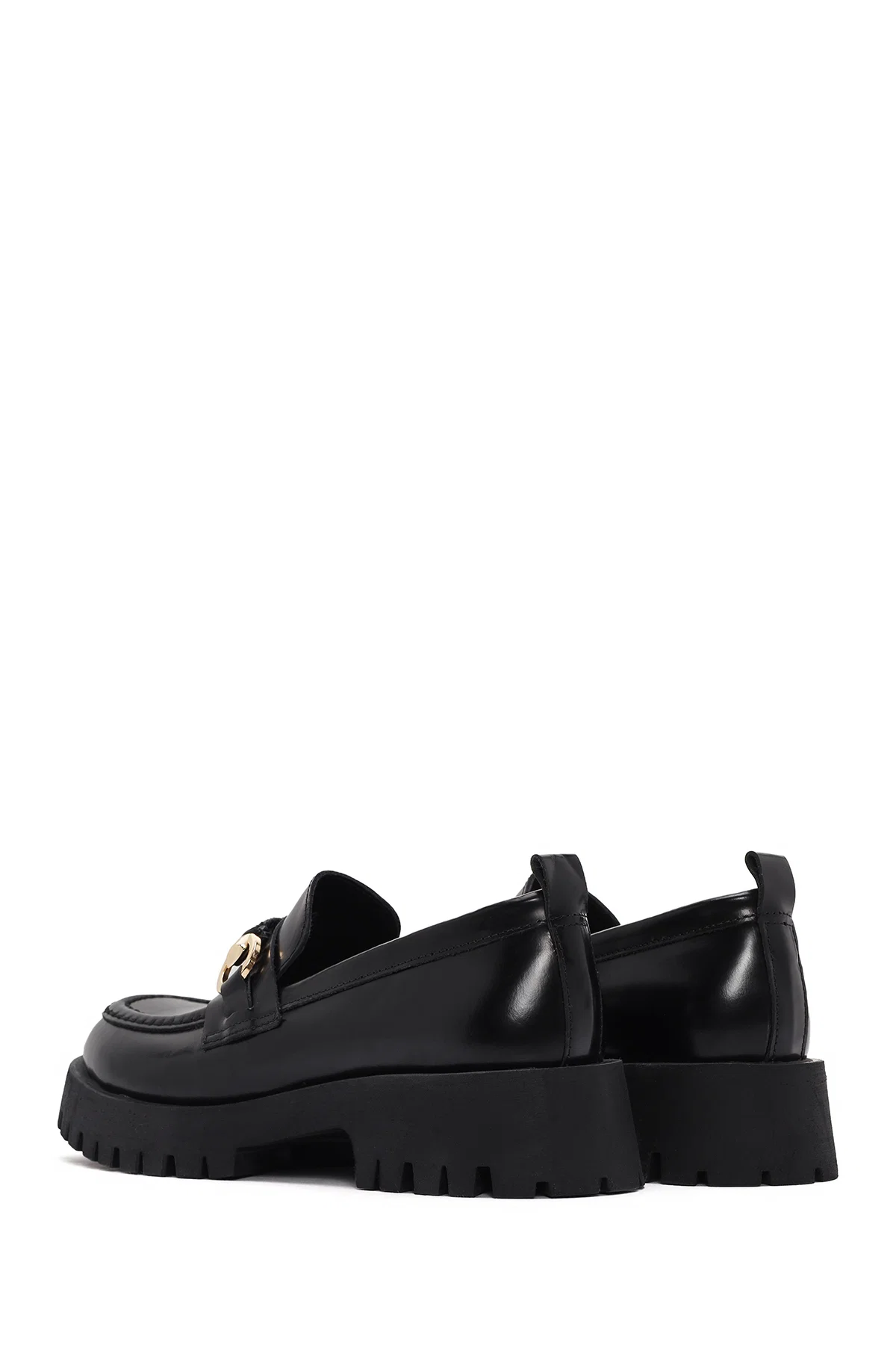 Kadın Siyah Deri Rugan Maskülen Loafer - Image 5