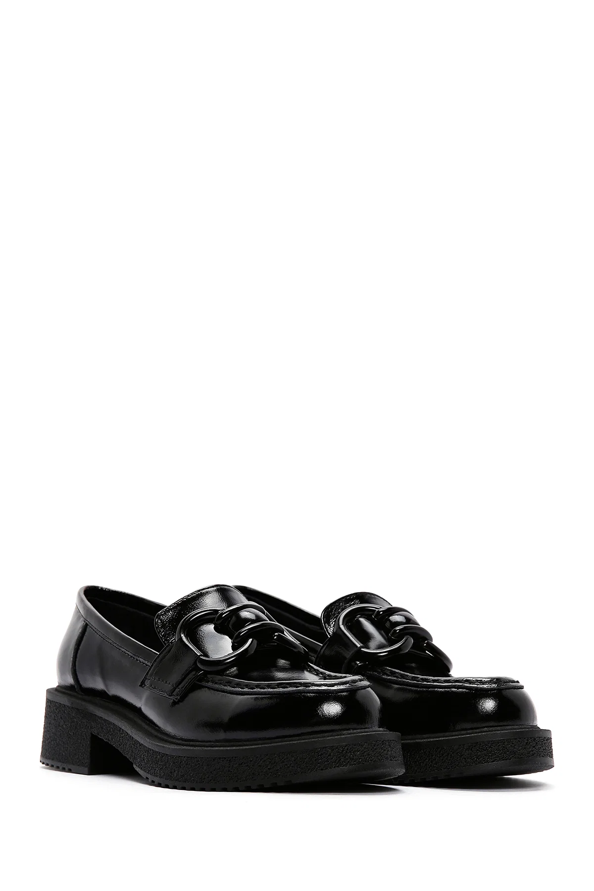 Kadın Siyah Deri Rugan Maskülen Loafer - Image 3