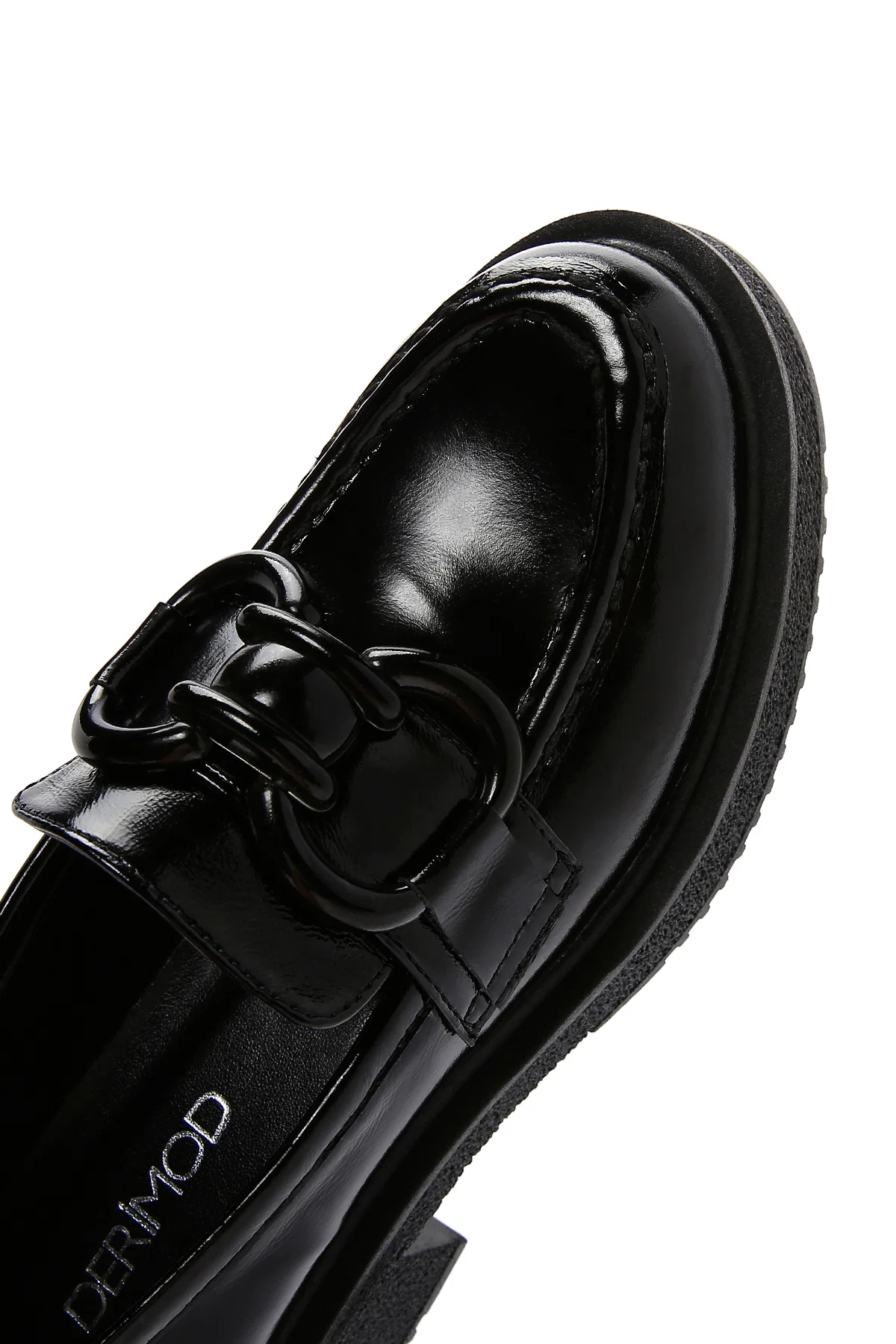 Kadın Siyah Deri Rugan Maskülen Loafer - Image 8