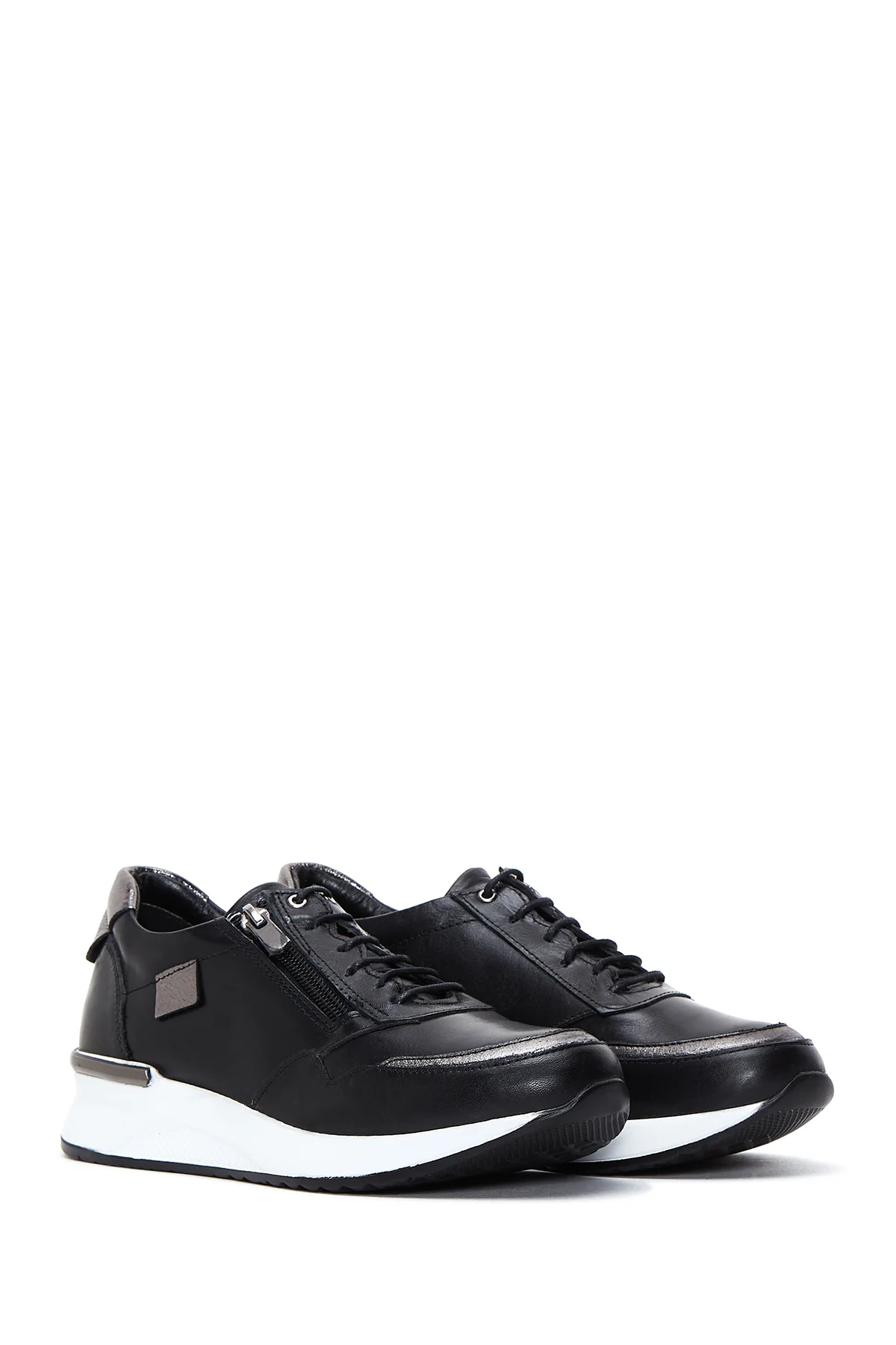 Kadın Siyah Deri Sneaker - Image 3