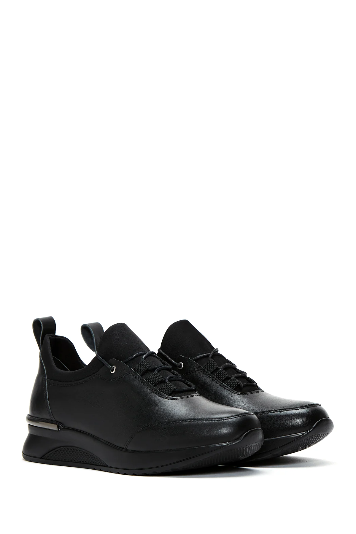 Kadın Siyah Deri Sneaker - Image 3