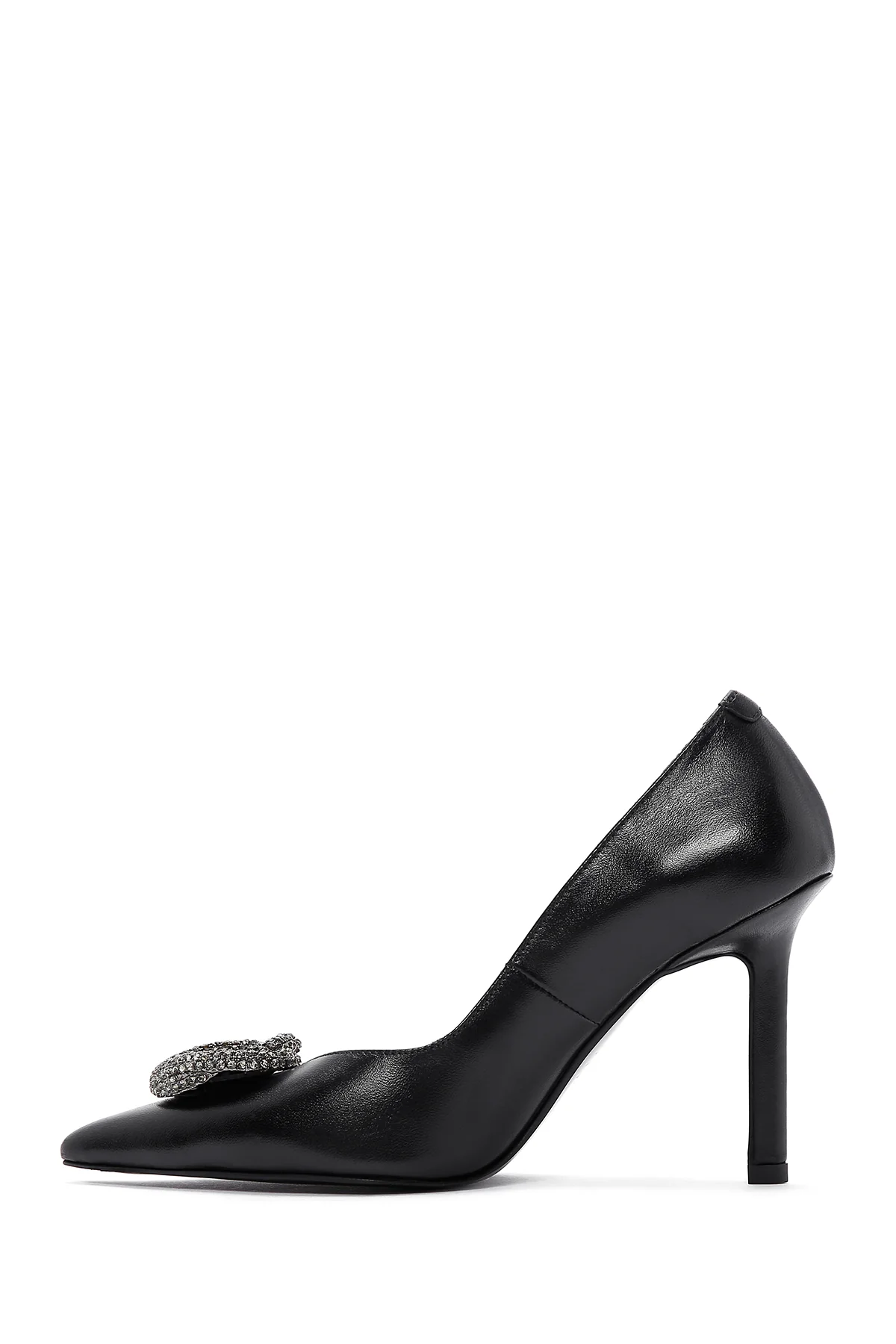 Kadın Siyah Deri Taşlı Stiletto - Image 3