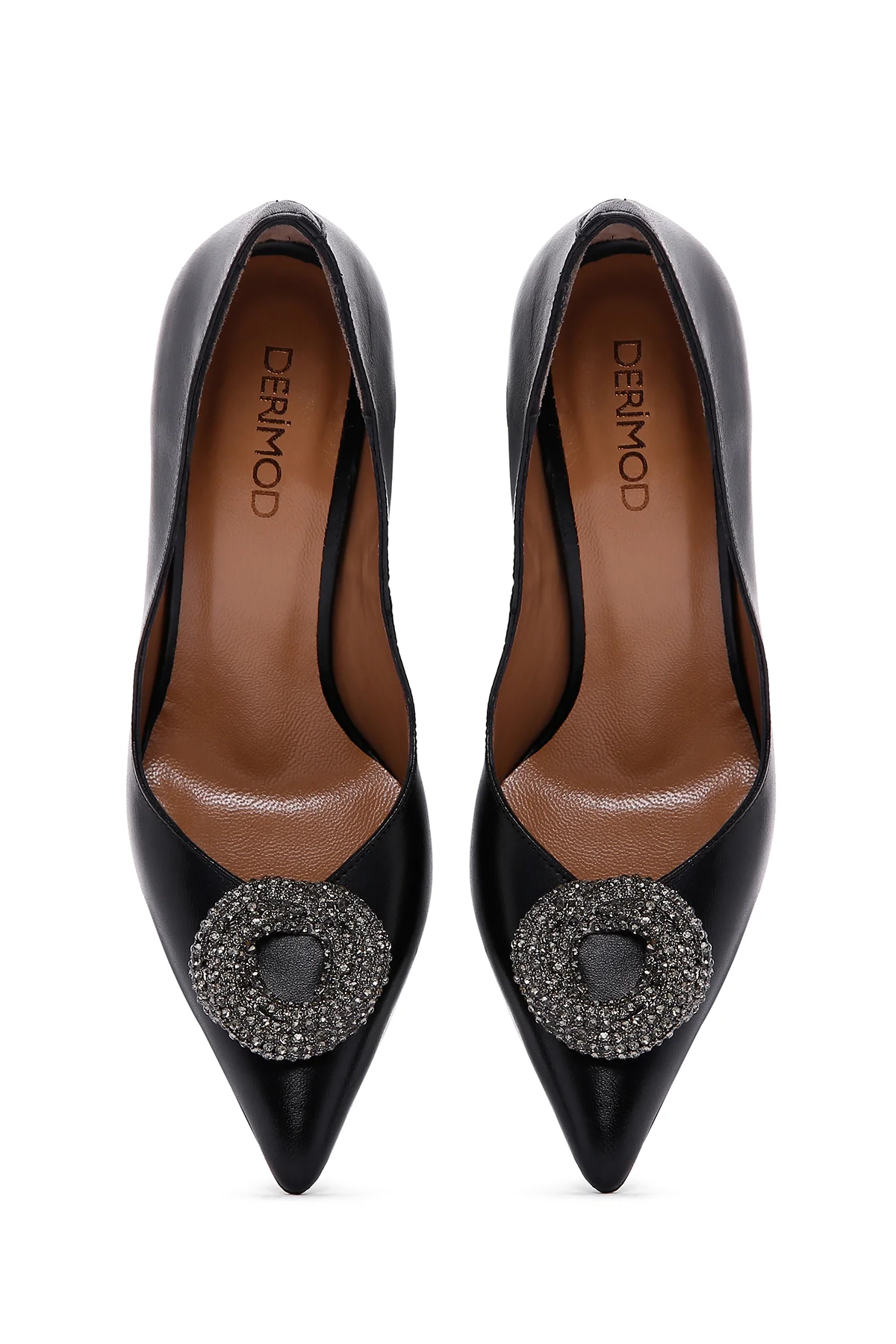 Kadın Siyah Deri Taşlı Stiletto - Image 7