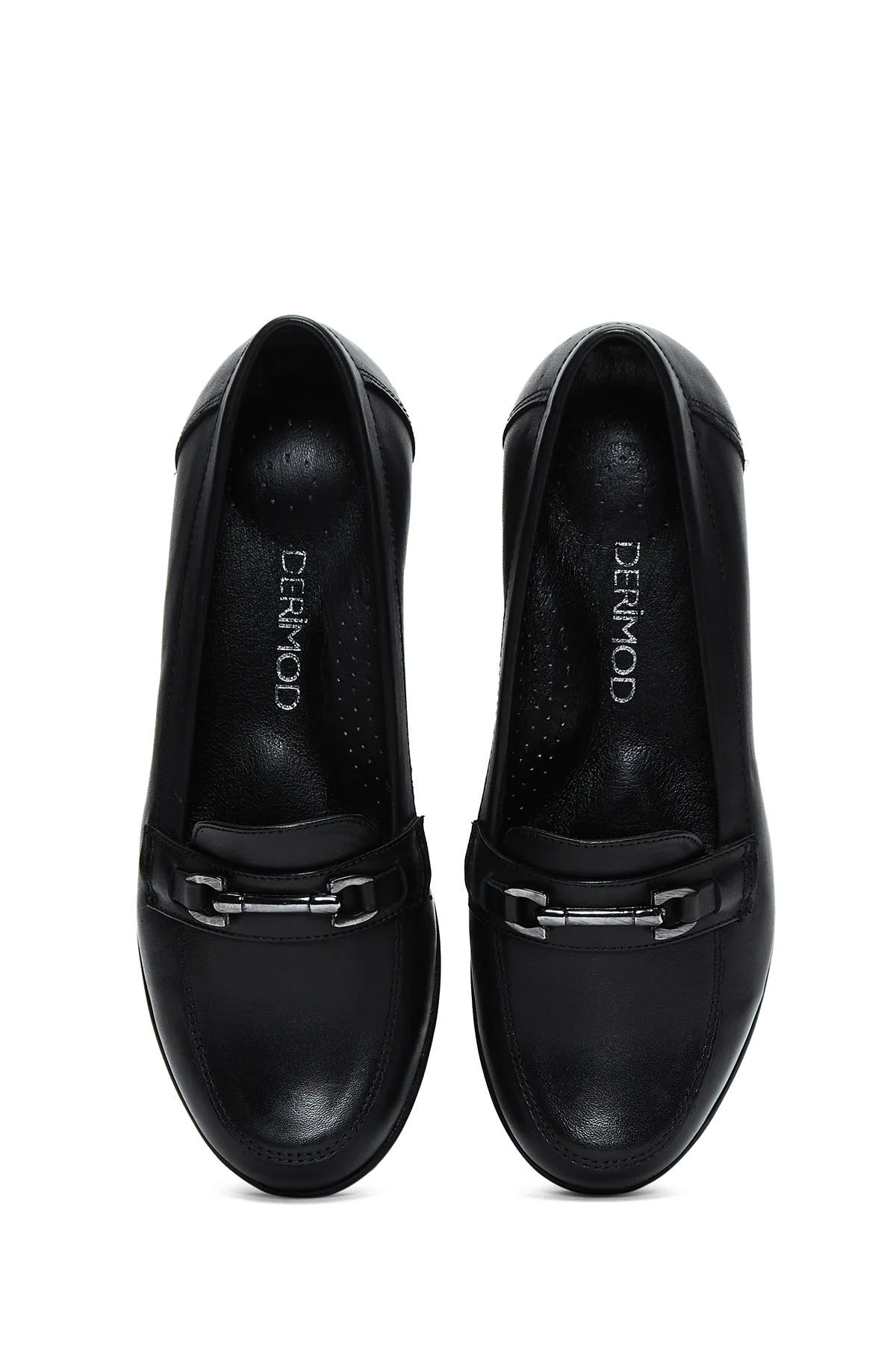 Kadın Siyah Deri Tokalı Dolgu Topuklu Loafer - Image 6