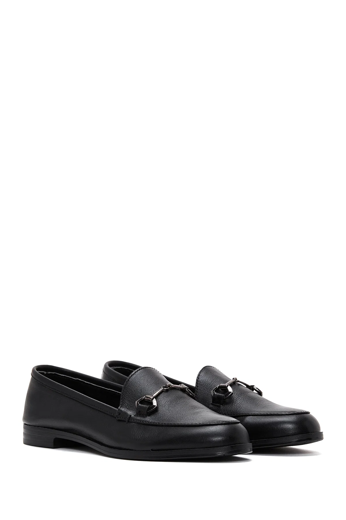 Kadın Siyah Deri Tokalı Klasik Loafer - Image 3