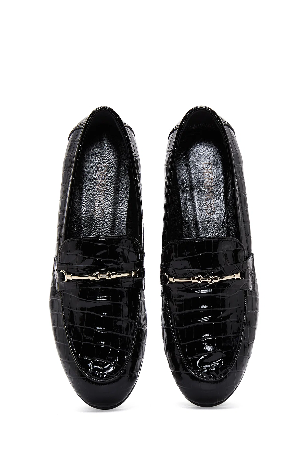 Kadın Siyah Deri Tokalı Kroko Desenli Loafer - Image 6
