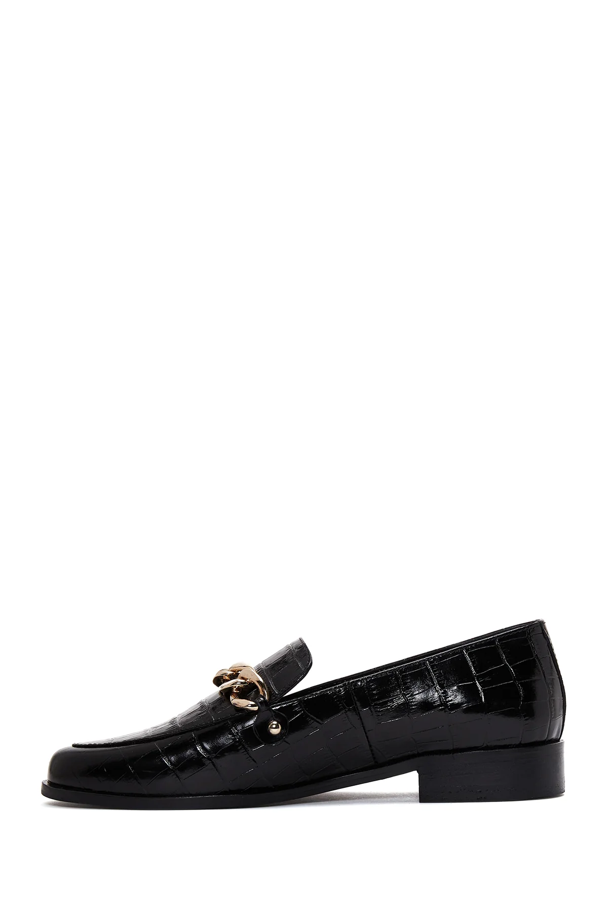 Kadın Siyah Deri Tokalı Kroko Klasik Loafer - Image 2
