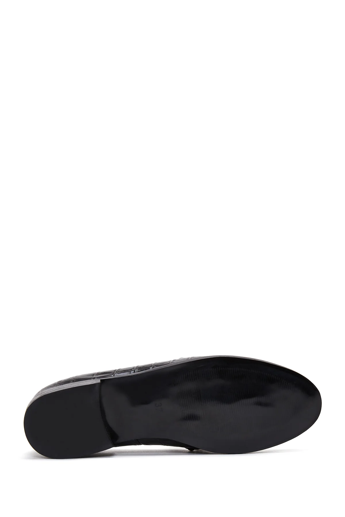 Kadın Siyah Deri Tokalı Kroko Klasik Loafer - Image 4