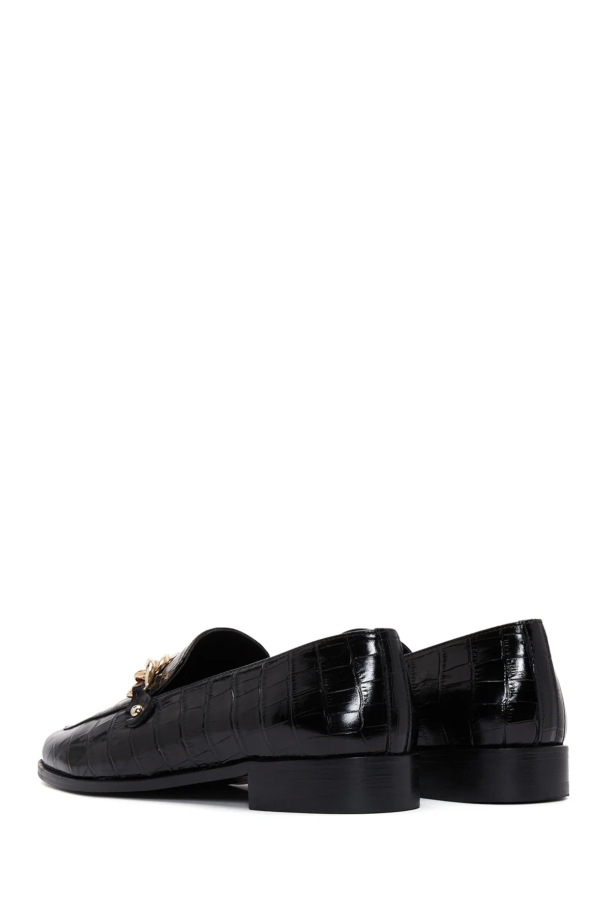 Kadın Siyah Deri Tokalı Kroko Klasik Loafer - Image 5