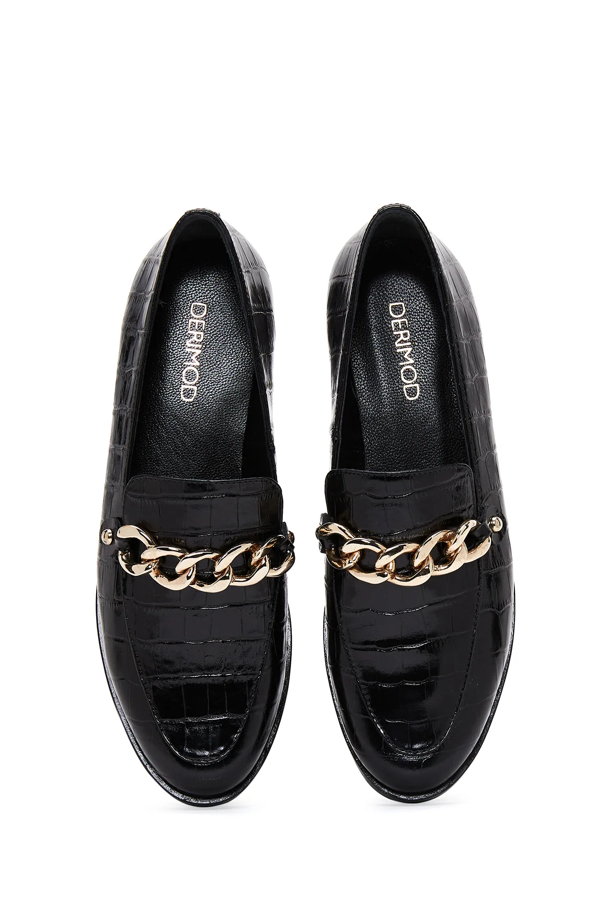 Kadın Siyah Deri Tokalı Kroko Klasik Loafer - Image 6