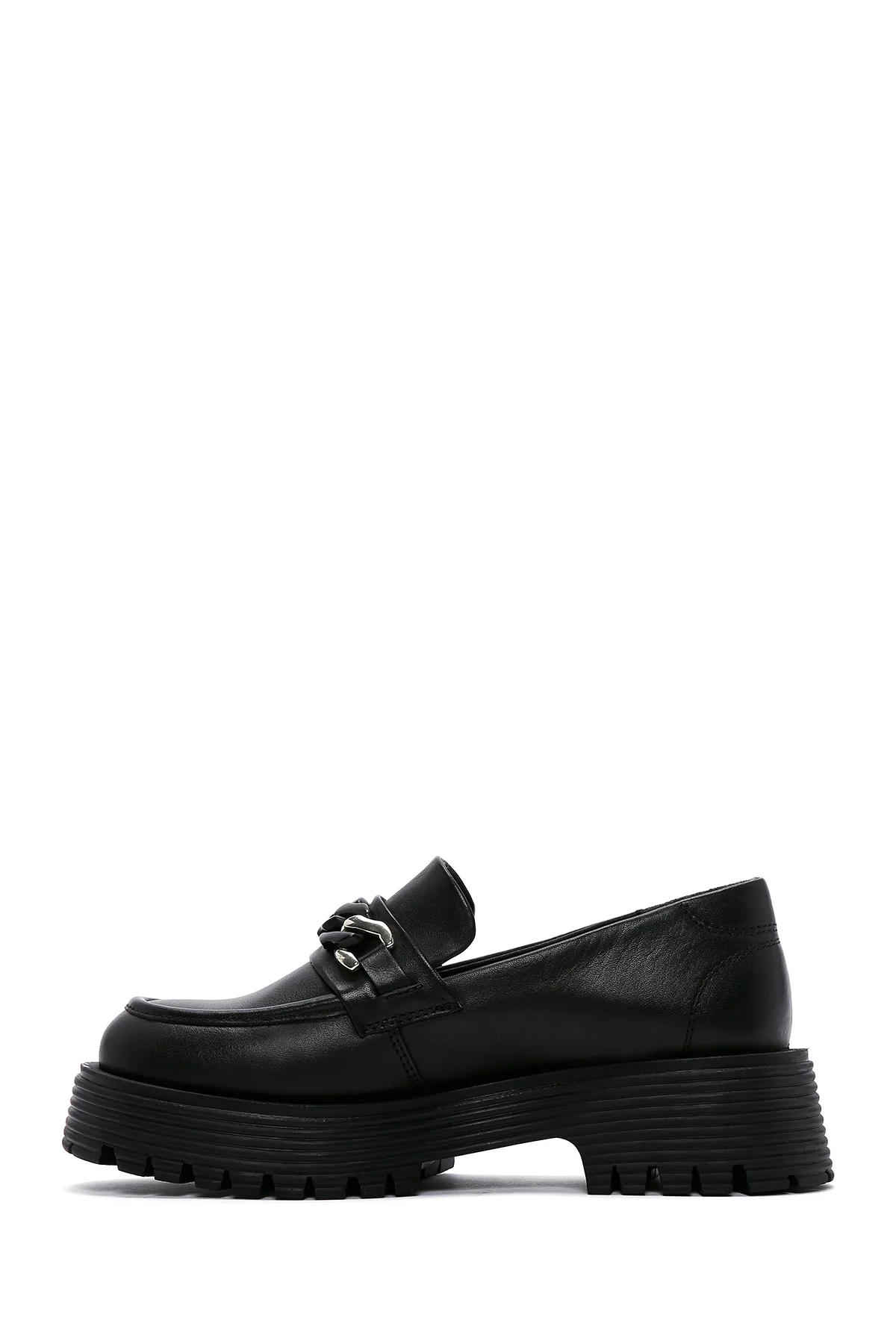 Kadın Siyah Deri Tokalı Maskülen Loafer - Image 2