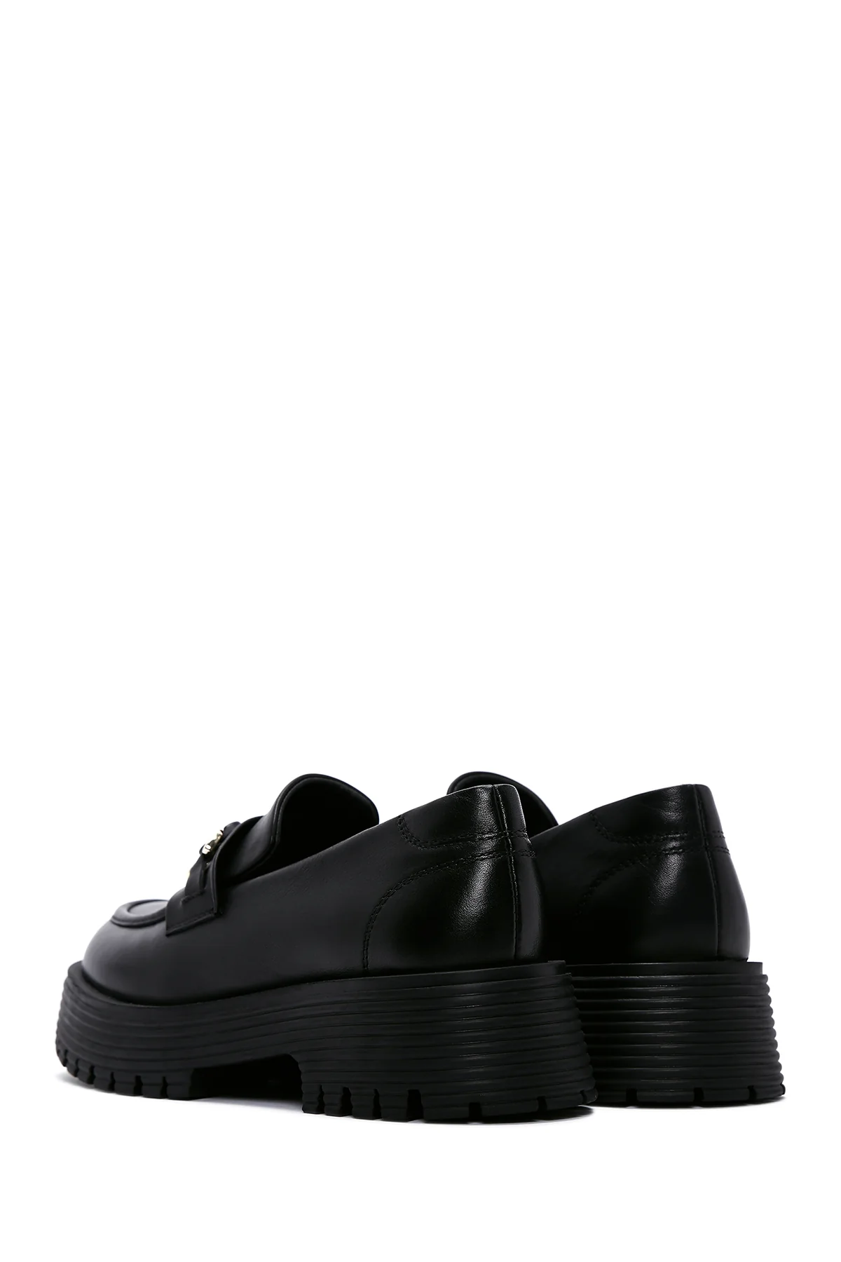 Kadın Siyah Deri Tokalı Maskülen Loafer - Image 5