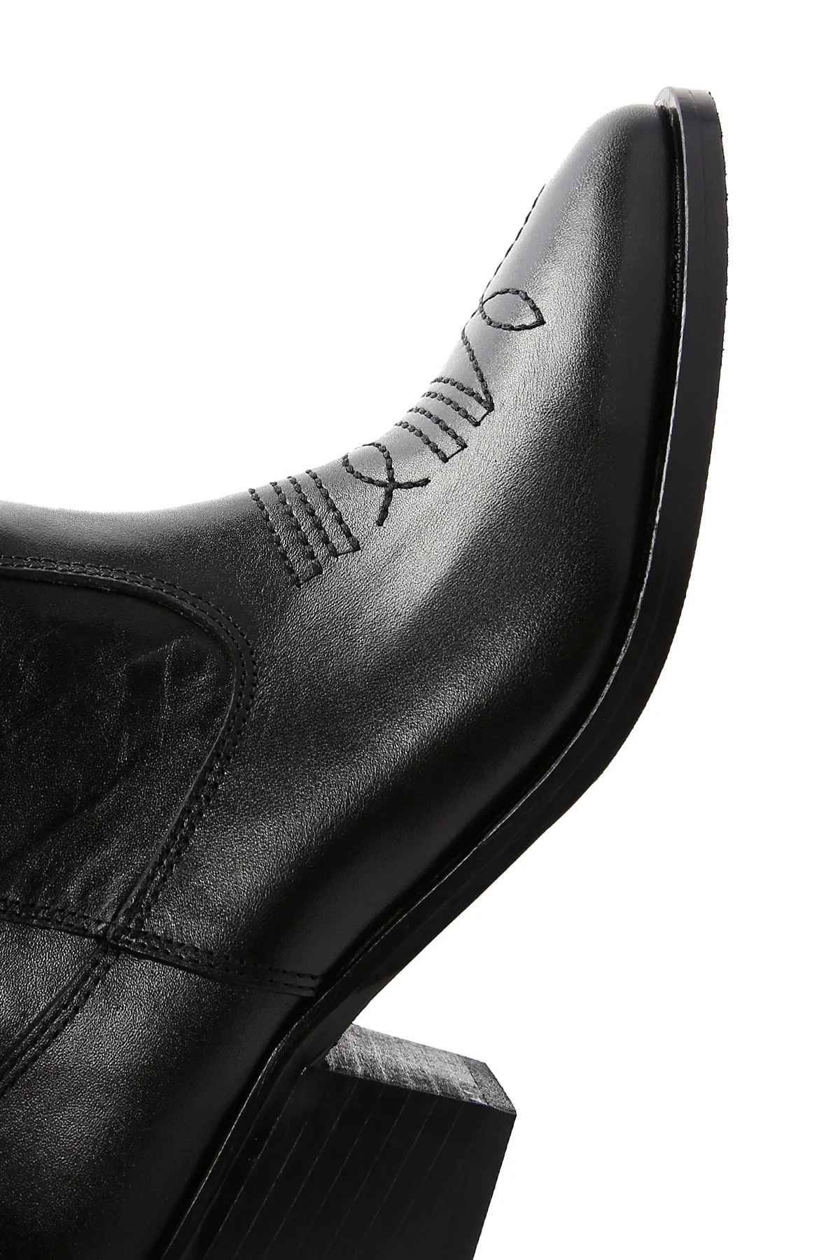 Kadın Siyah Deri Topuklu Kovboy Western Çizme - Image 10