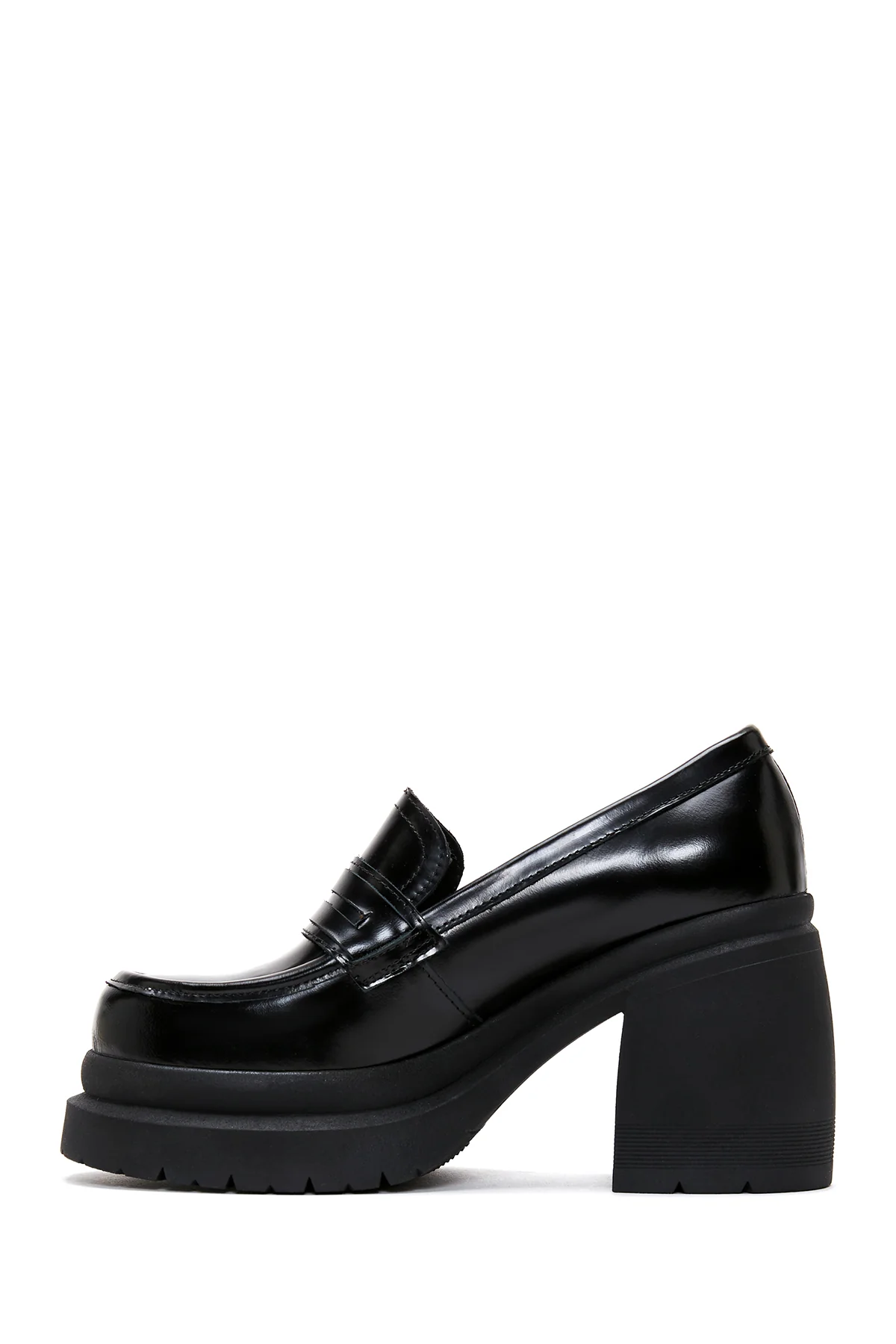 Kadın Siyah Deri Topuklu Loafer - Image 3