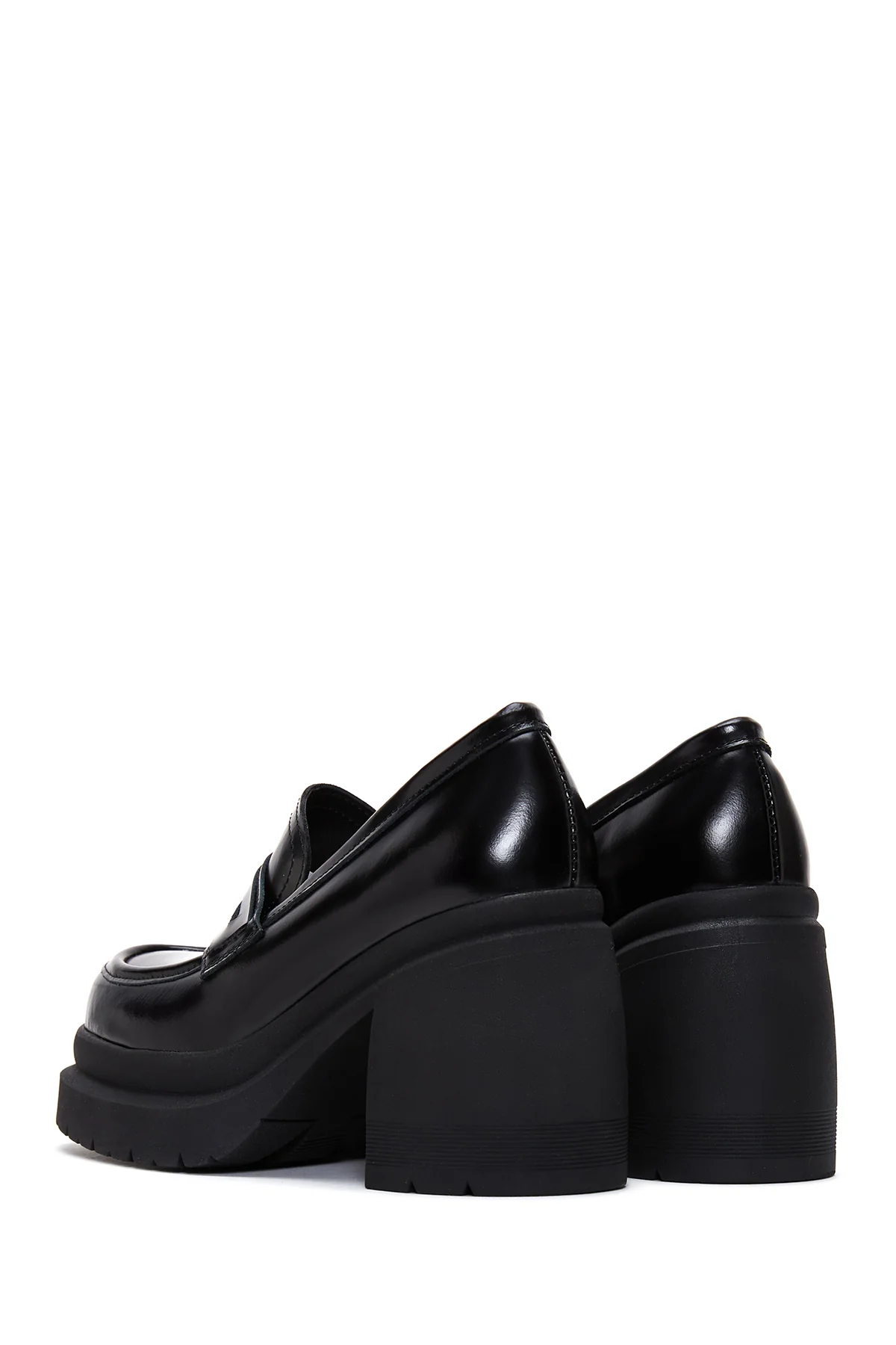 Kadın Siyah Deri Topuklu Loafer - Image 6