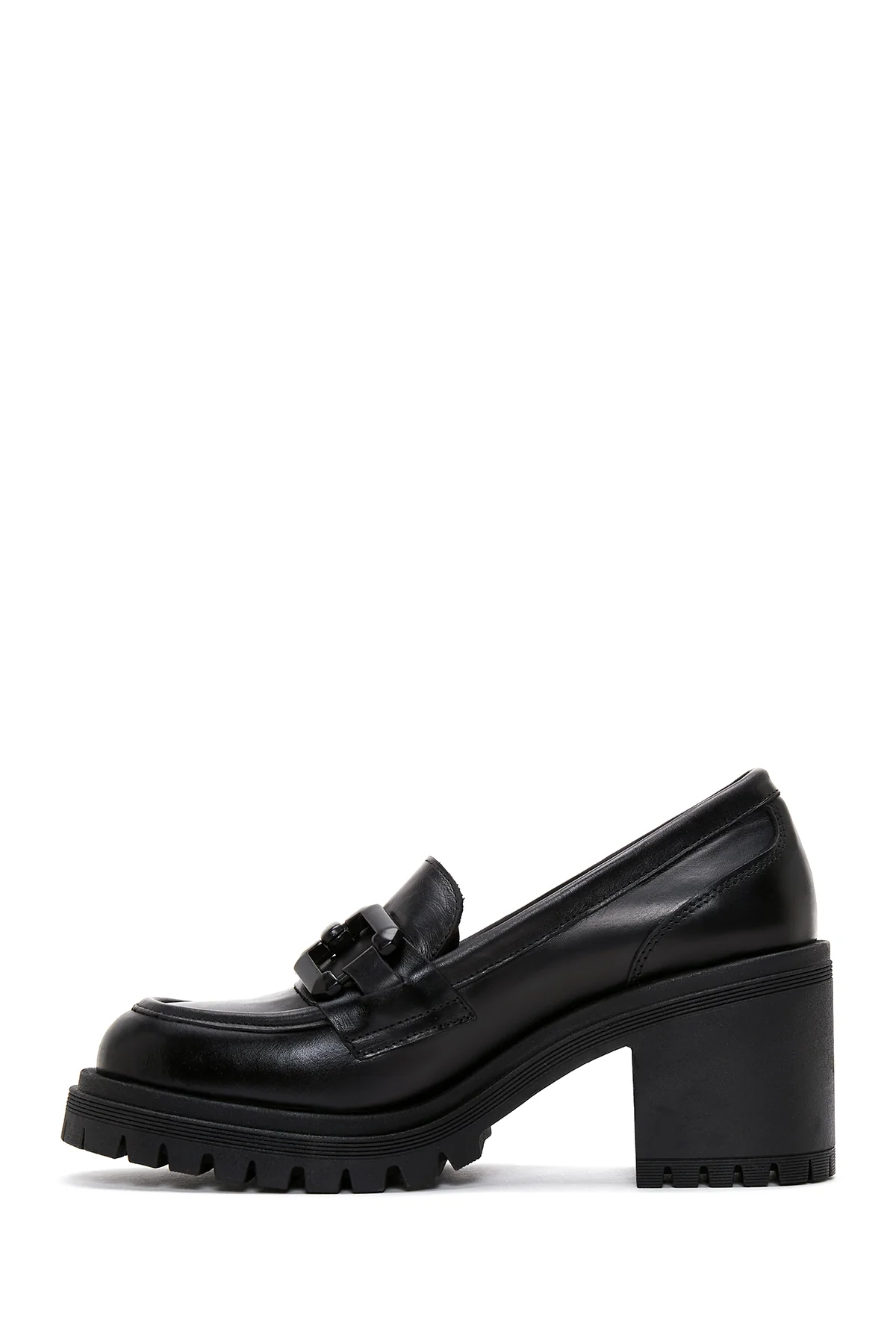 Kadın Siyah Deri Topuklu Loafer - Image 2