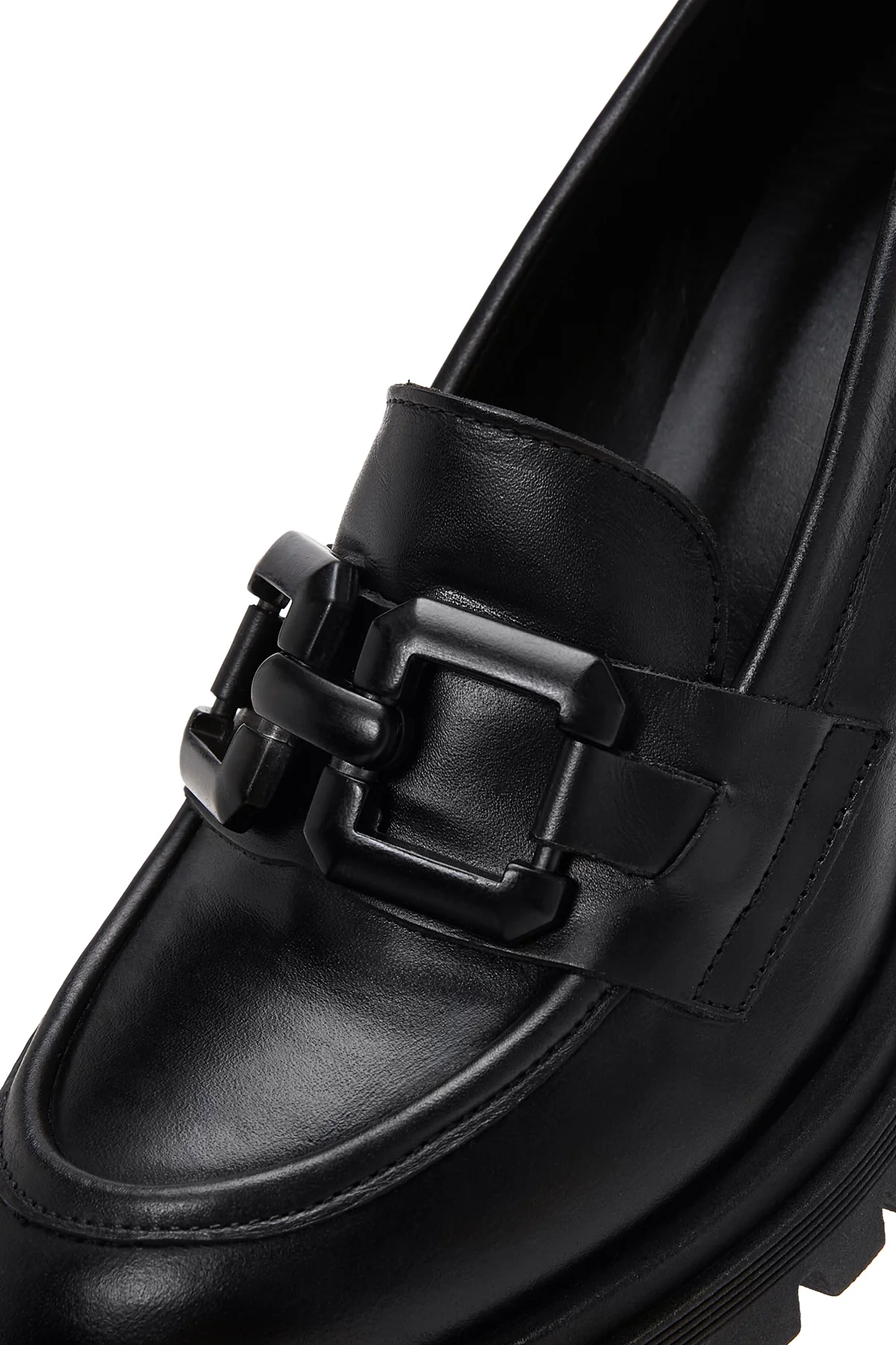 Kadın Siyah Deri Topuklu Loafer - Image 7