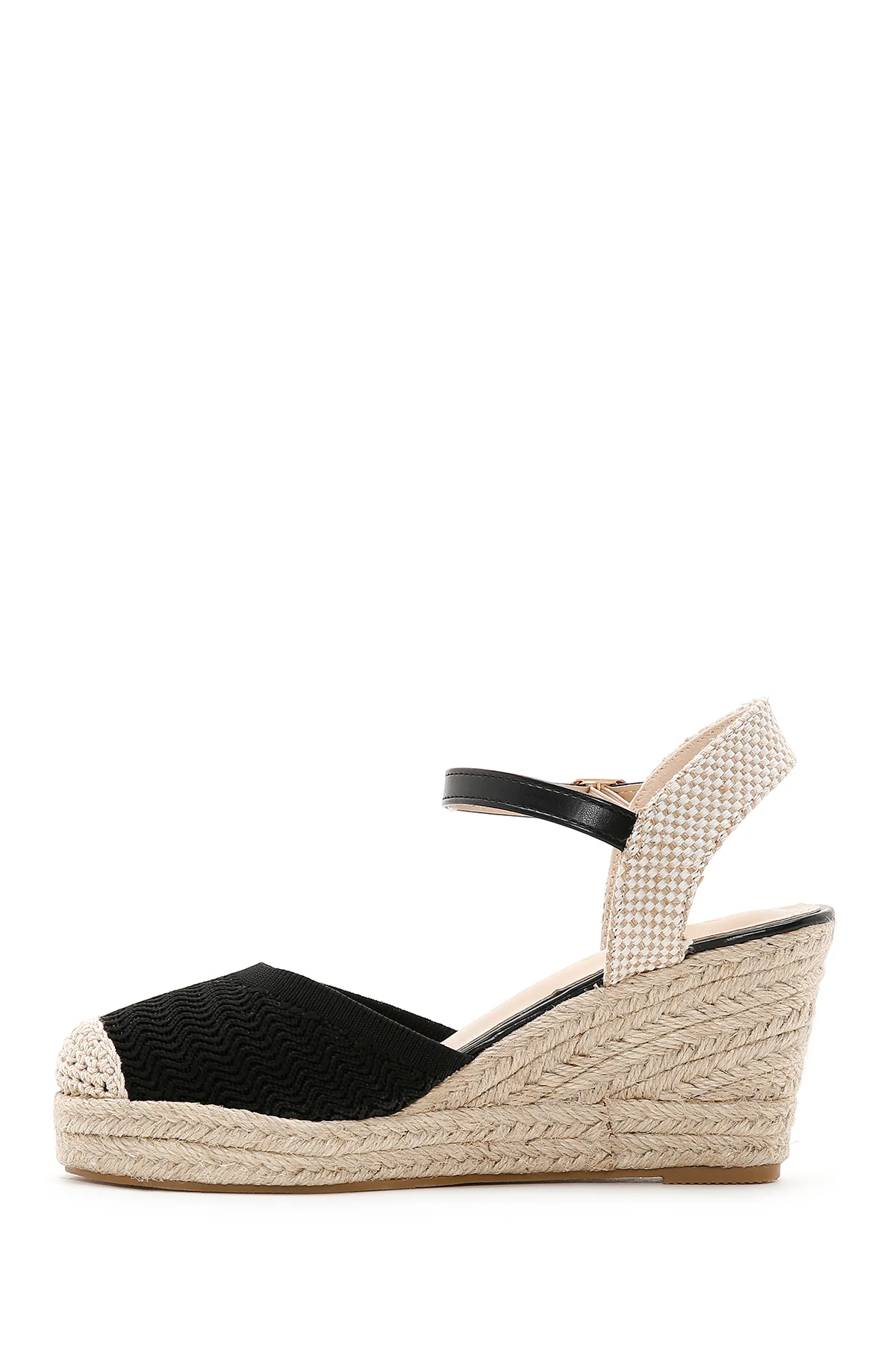 Kadın Siyah Dolgu Topuk Espadril Sandalet - Image 3