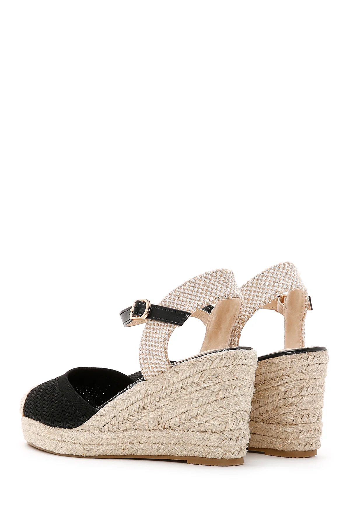 Kadın Siyah Dolgu Topuk Espadril Sandalet - Image 6