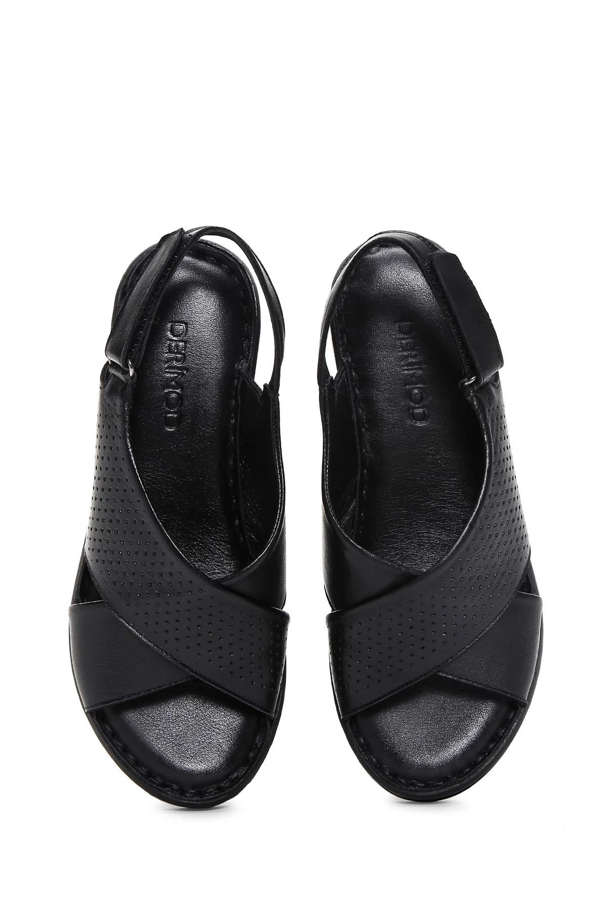 Kadın Siyah Dolgu Topuklu Bilekten Bantlı Deri Comfort Sandalet - Image 6