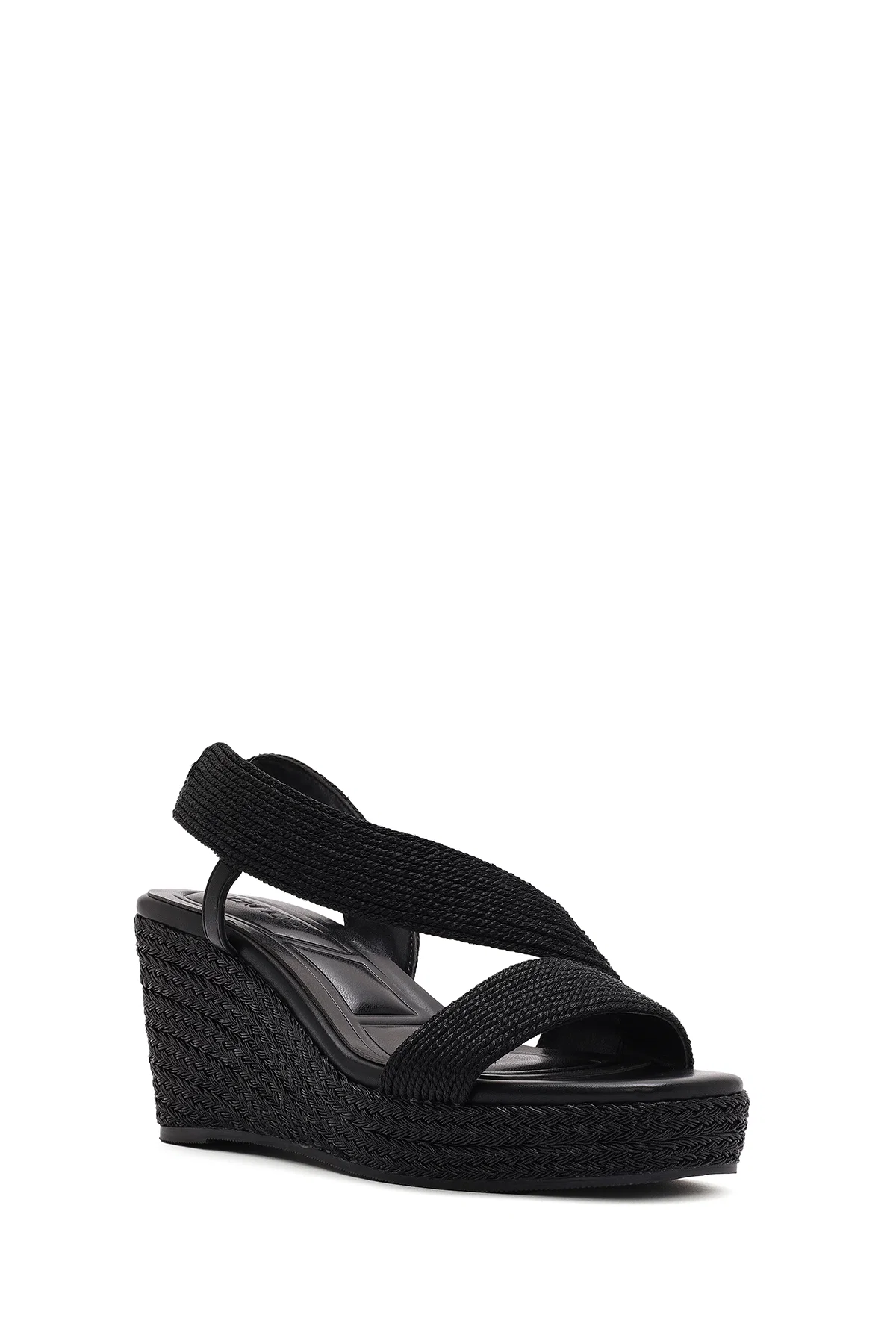Kadın Siyah Dolgu Topuklu Örgü Espadril Sandalet - Image 7