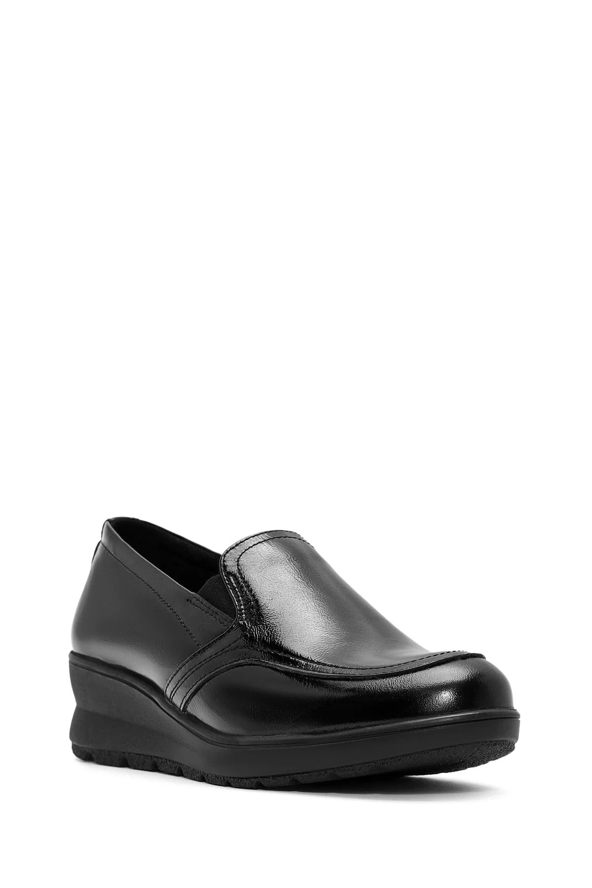 Kadın Siyah Dolgu Topuklu Rugan Deri Comfort Loafer - Image 6