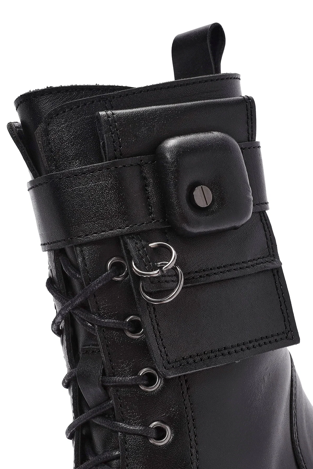 Kadın Siyah Fermuarlı Bağcıklı Deri Postal Bot - Image 8
