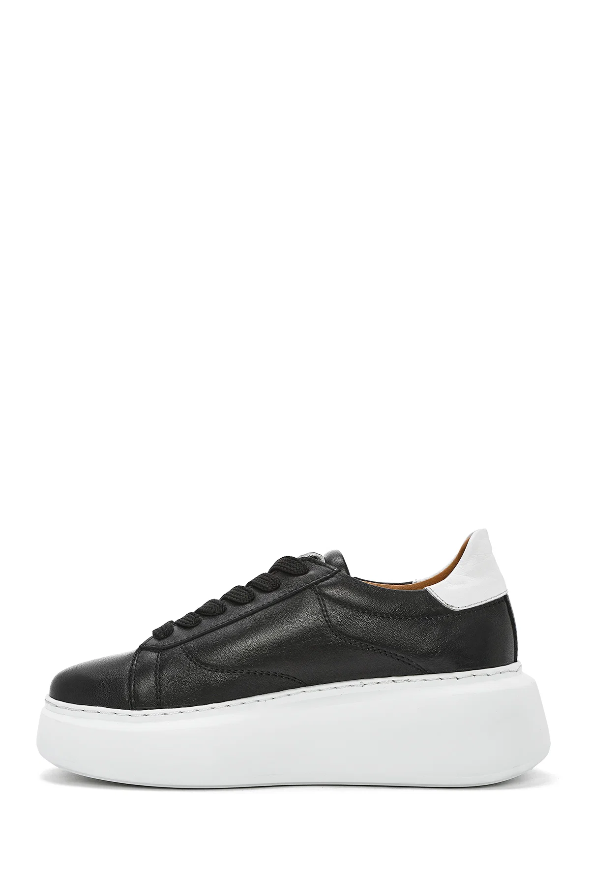 Kadın Siyah Fermuarlı Bağcıklı Kalın Tabanlı Deri Sneaker - Image 2
