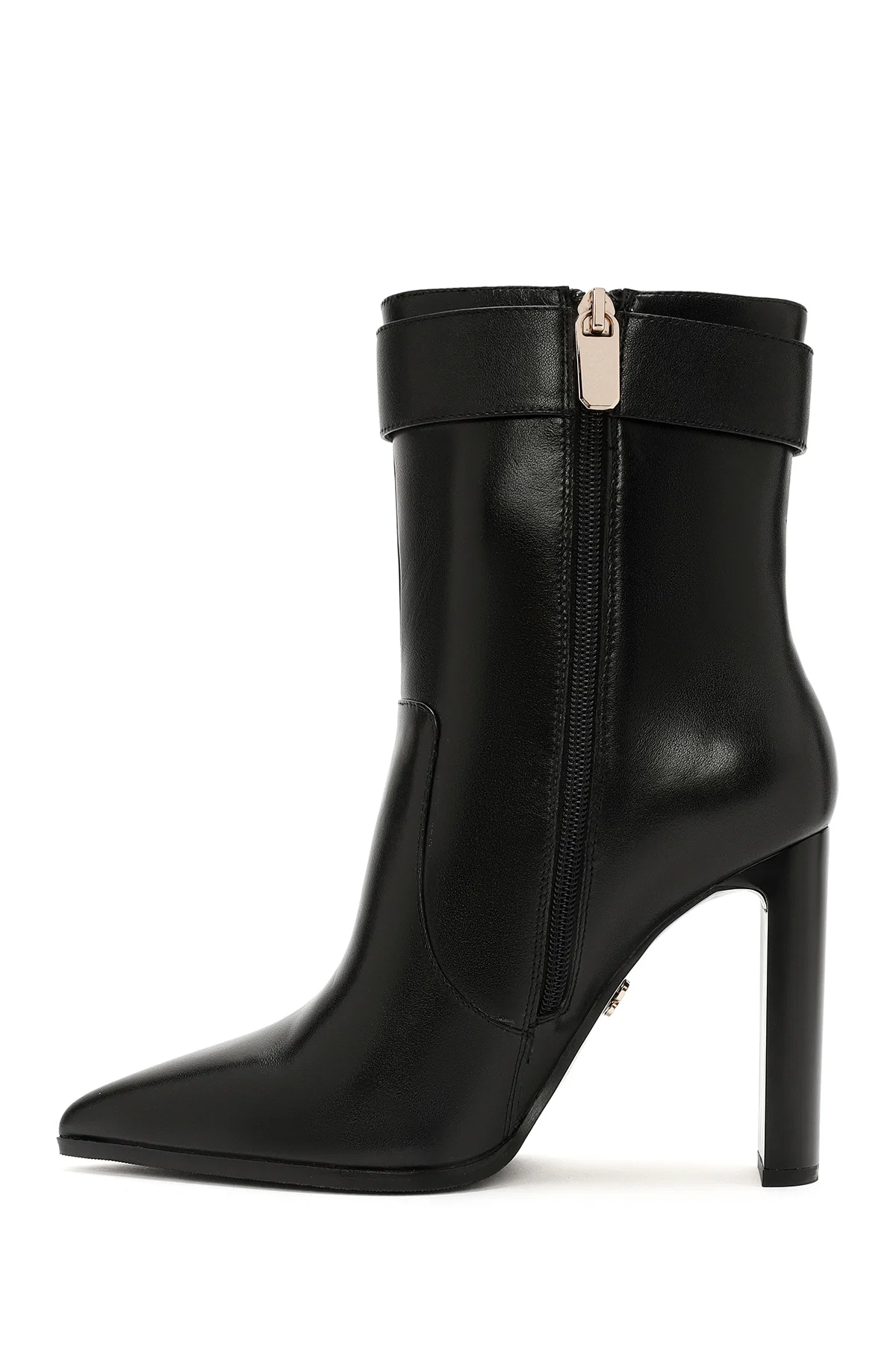 Kadın Siyah Fermuarlı Topuklu Deri Bot - Image 4