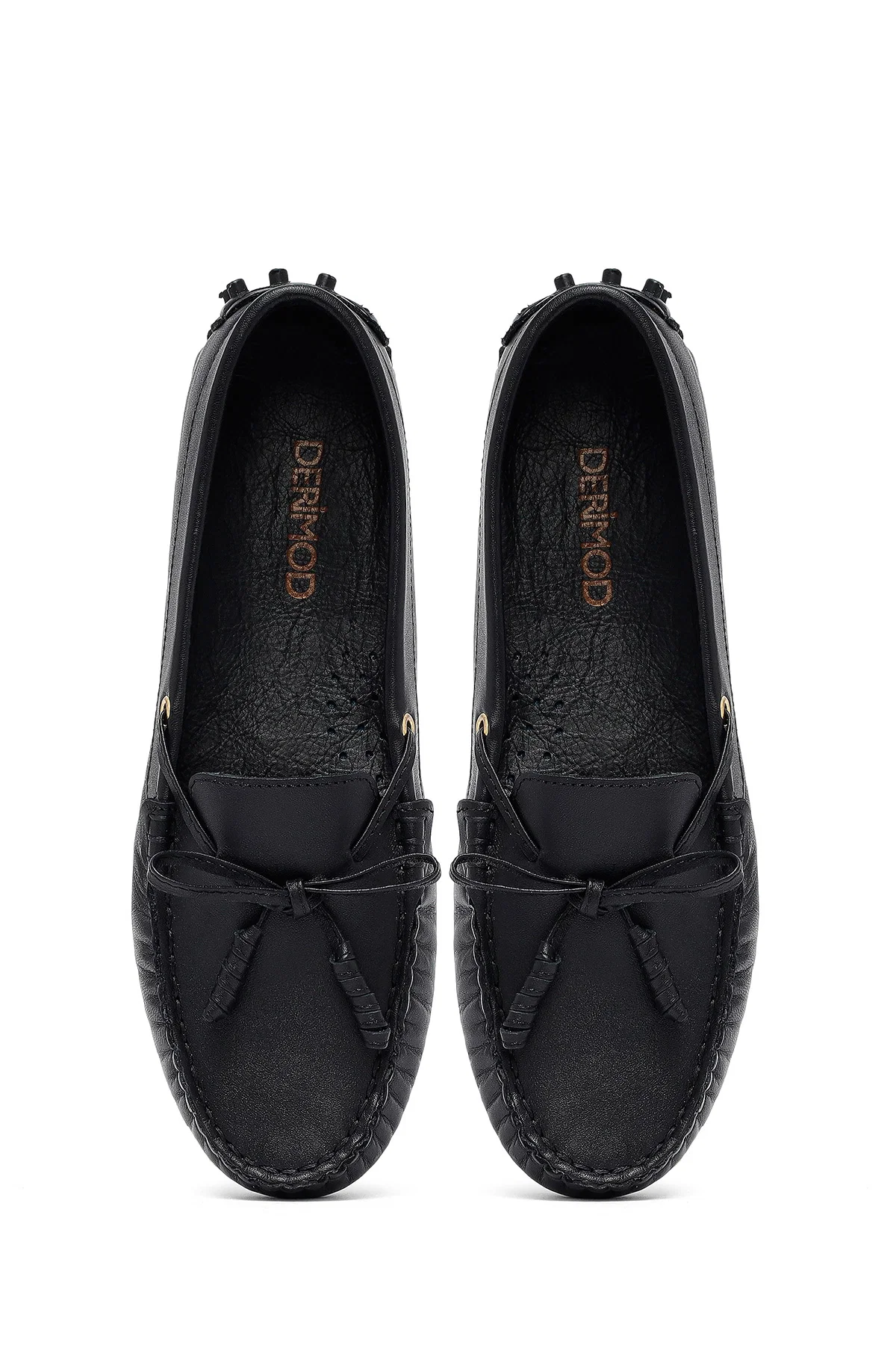 Kadın Siyah Fiyonklu Deri Loafer - Image 7