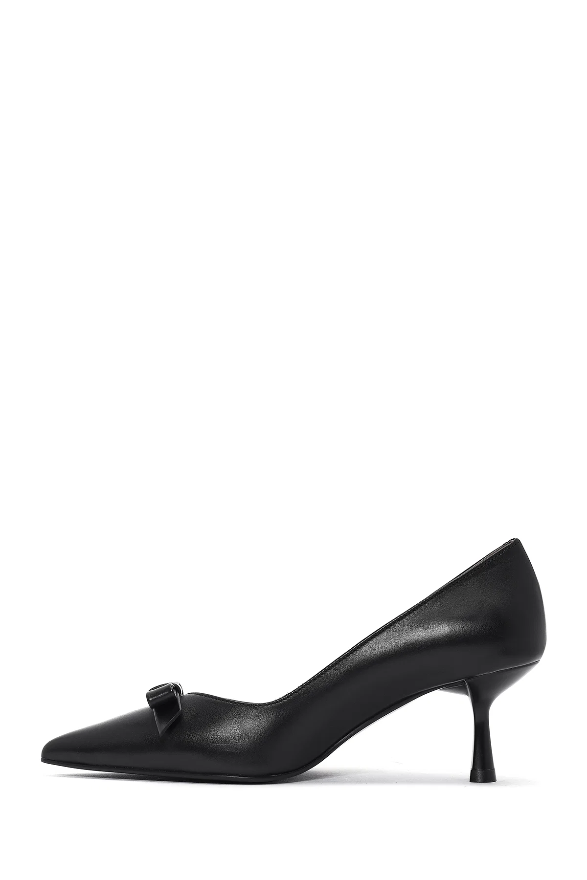 Kadın Siyah İnce Kısa Topuklu Deri Stiletto - Image 4