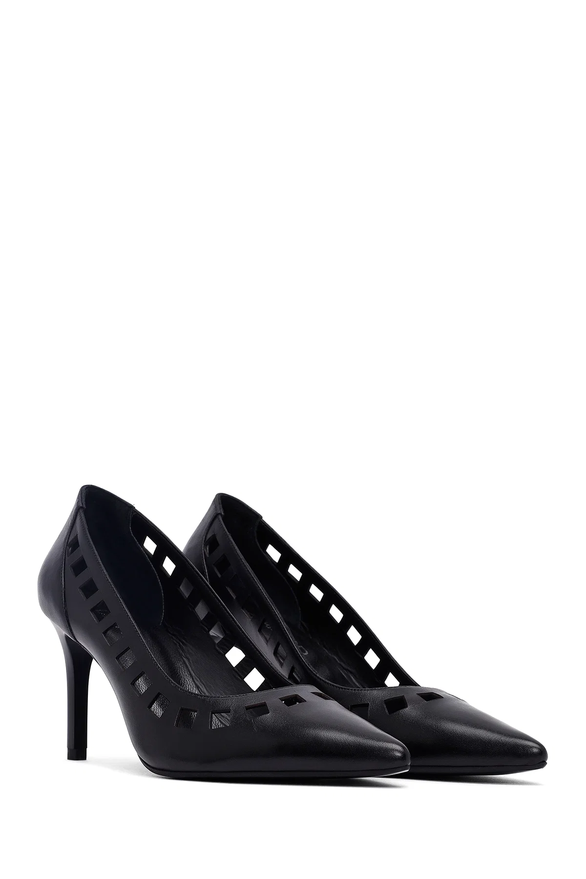 Kadın Siyah İnce Topuklu Deri Stiletto - Image 3