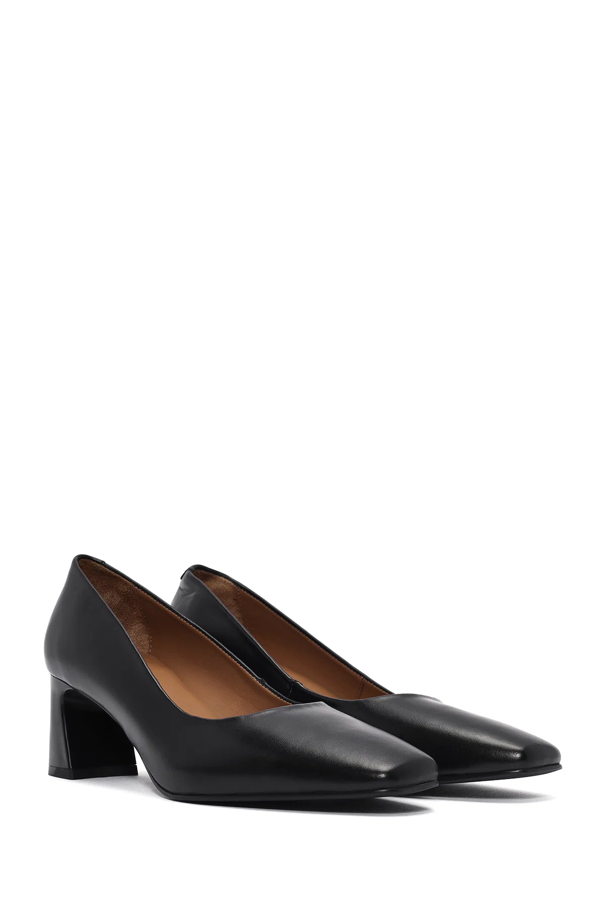 Kadın Siyah Kalın Kısa Topuklu Deri Stiletto - Image 3