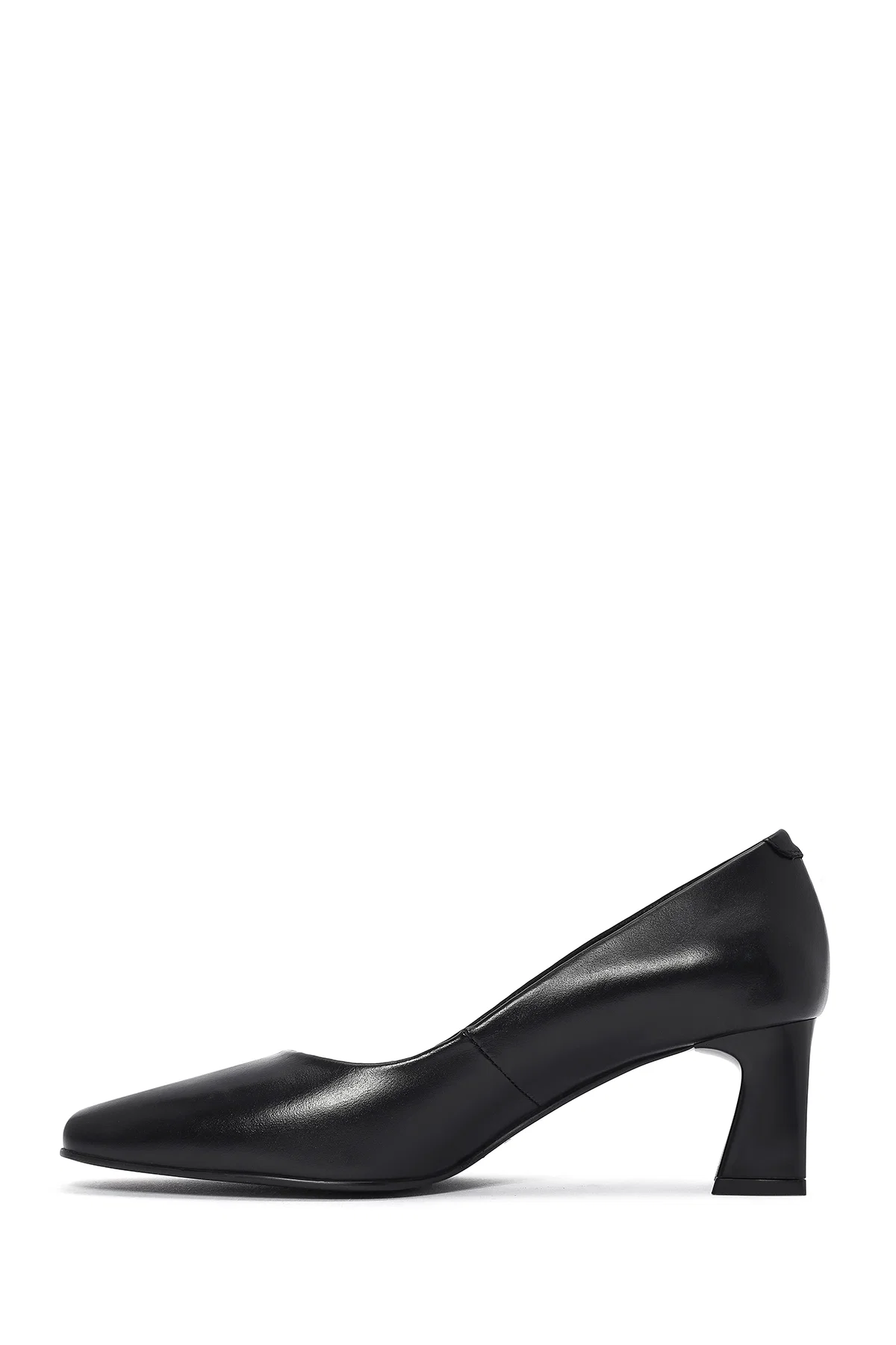 Kadın Siyah Kalın Kısa Topuklu Deri Stiletto - Image 4