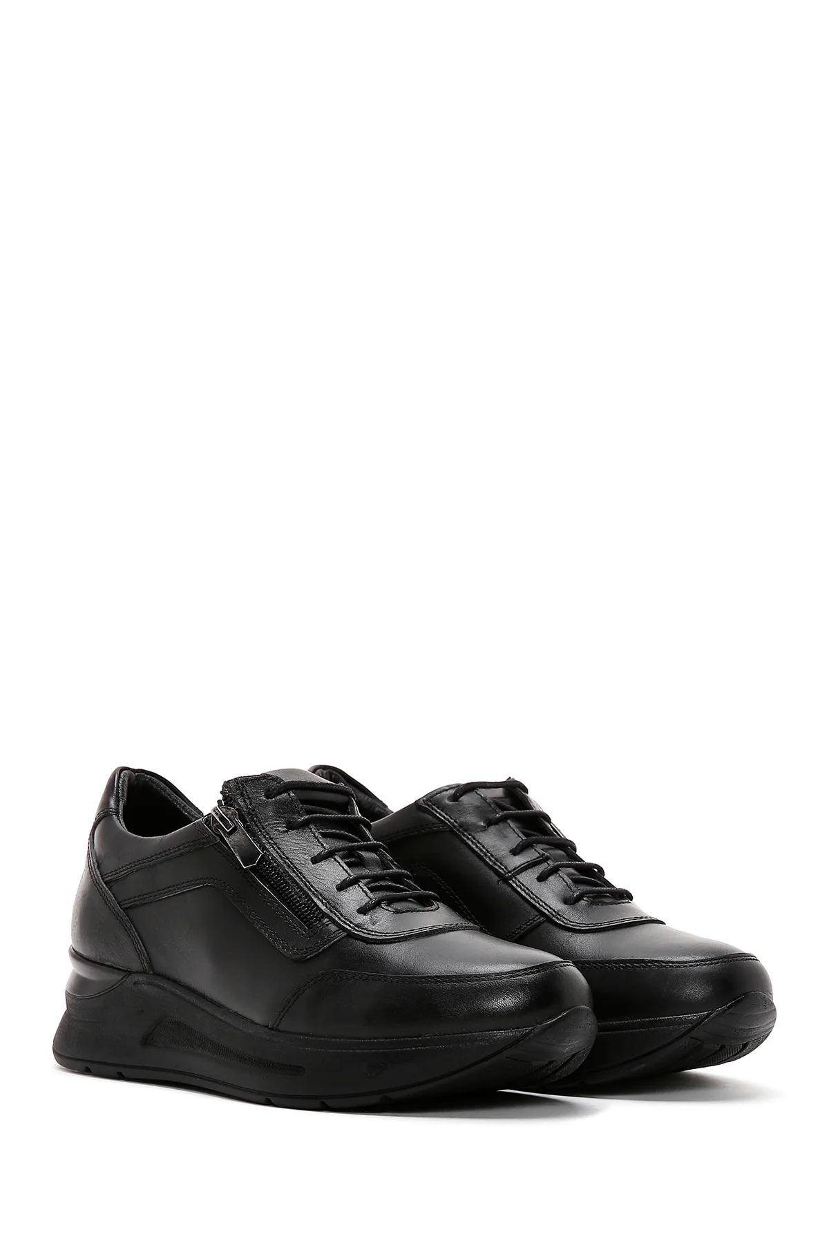 Kadın Siyah Kalın Tabanlı Deri Casual Sneaker - Image 3