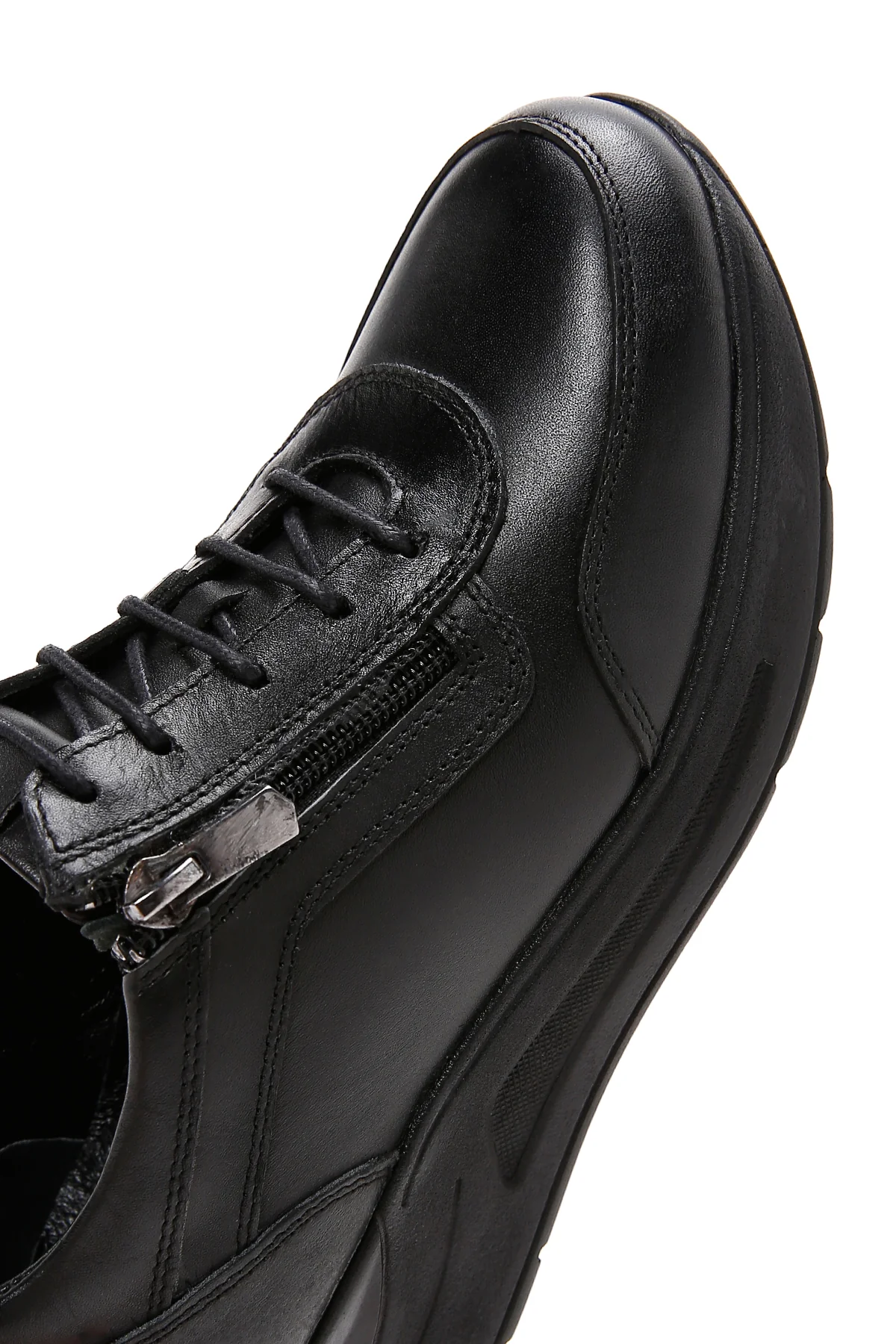 Kadın Siyah Kalın Tabanlı Deri Casual Sneaker - Image 7