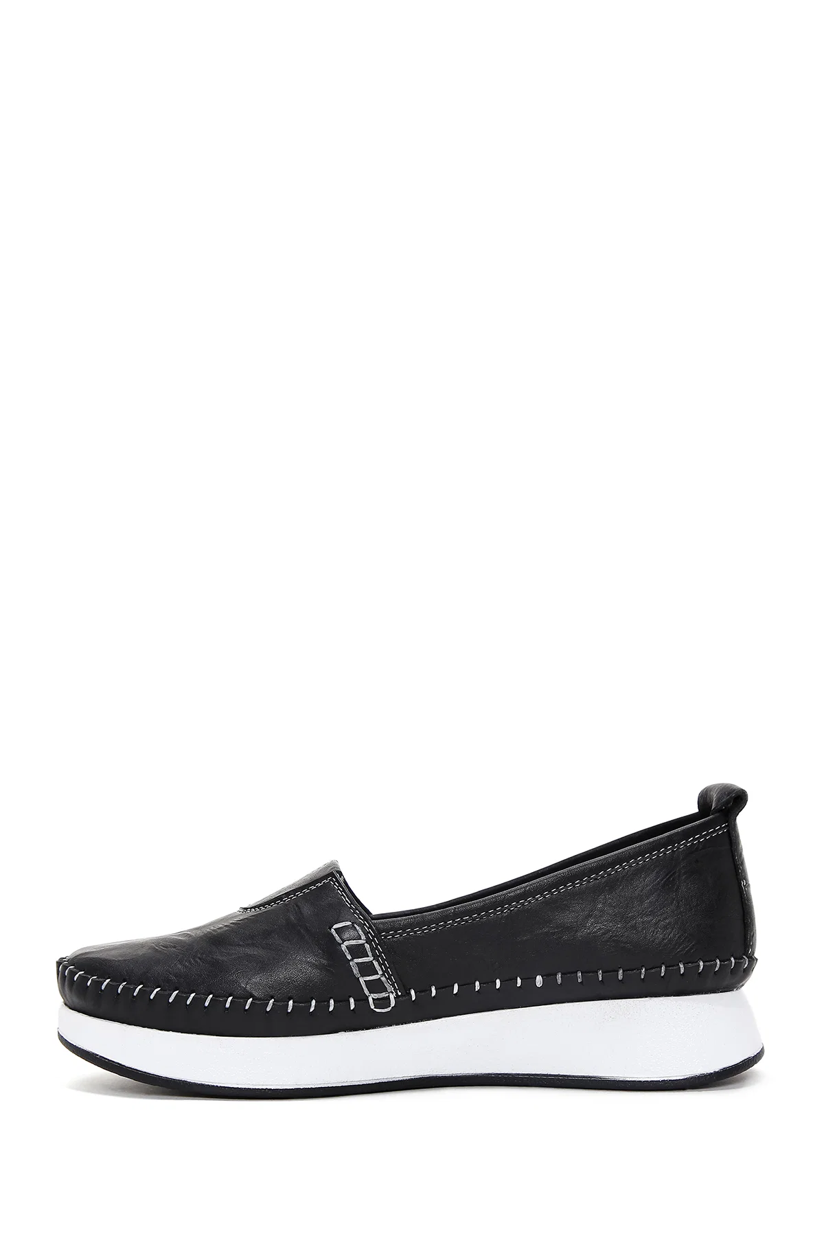 Kadın Siyah Kalın Tabanlı Deri Comfort Loafer - Image 2