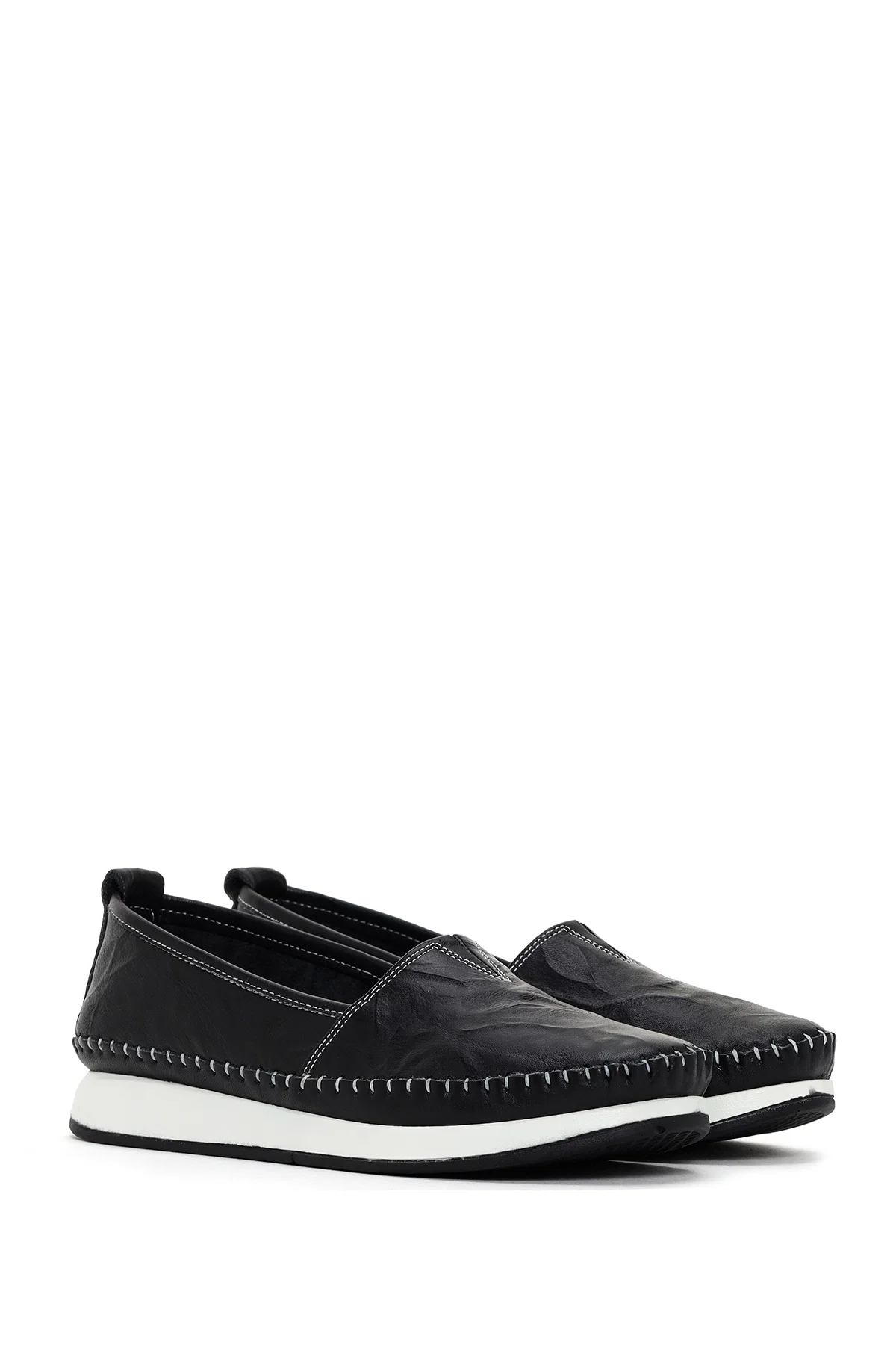 Kadın Siyah Kalın Tabanlı Deri Comfort Loafer - Image 3